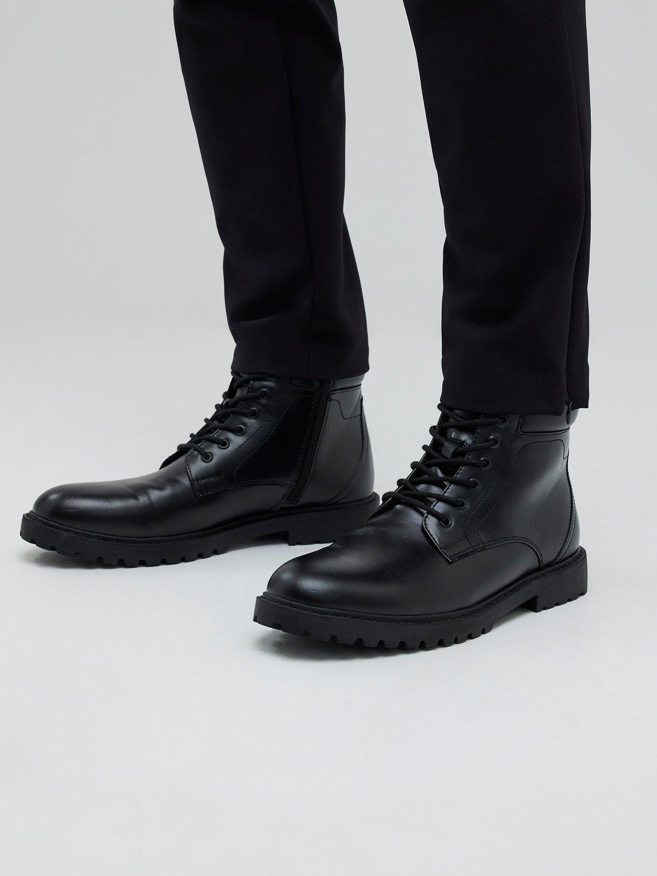 River Island Clean Padded Collar Lace Up Boot - Black
