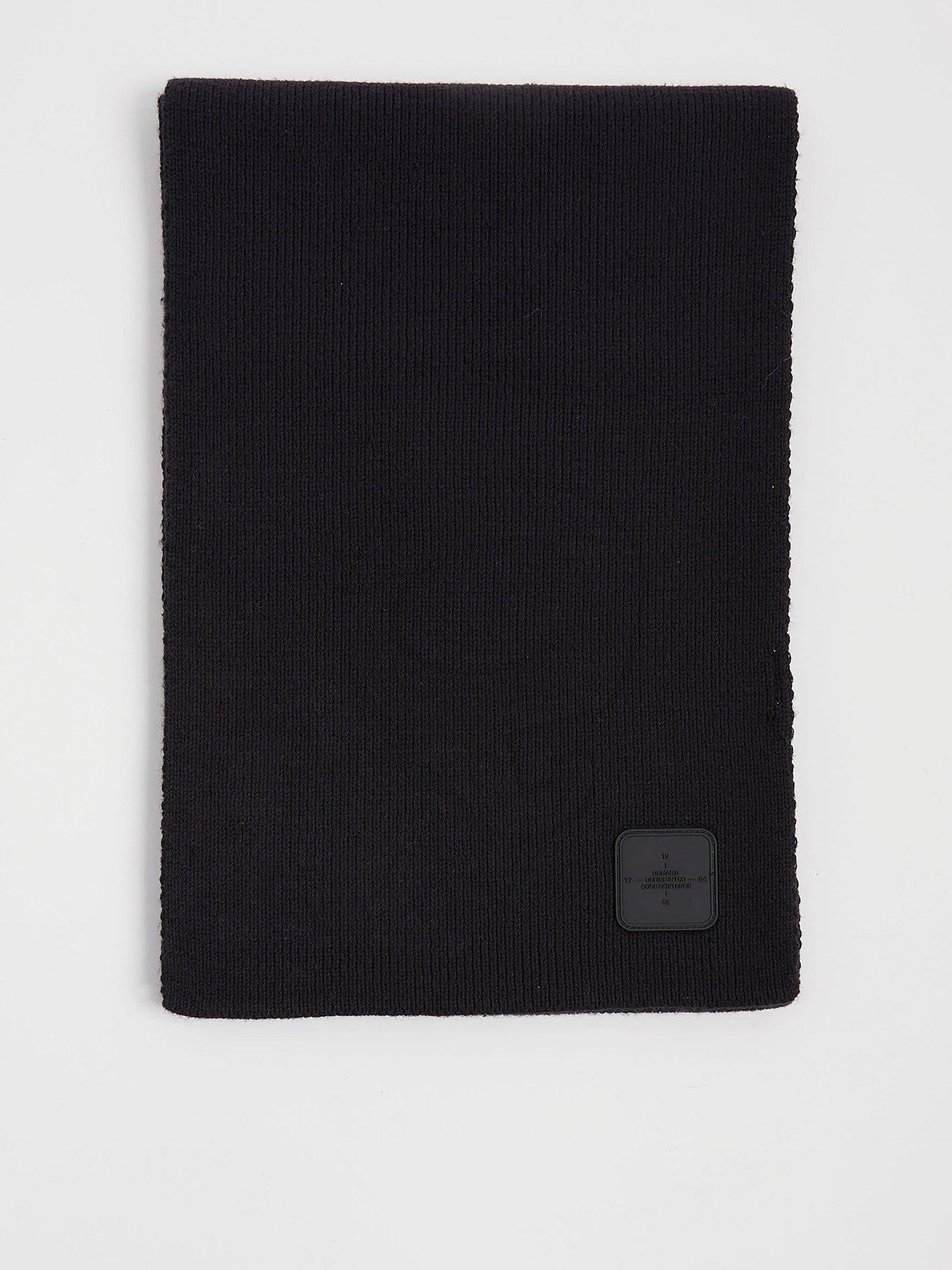 Image 1 of 3 of River Island Rubberised Badge Knitted Scarf - Black