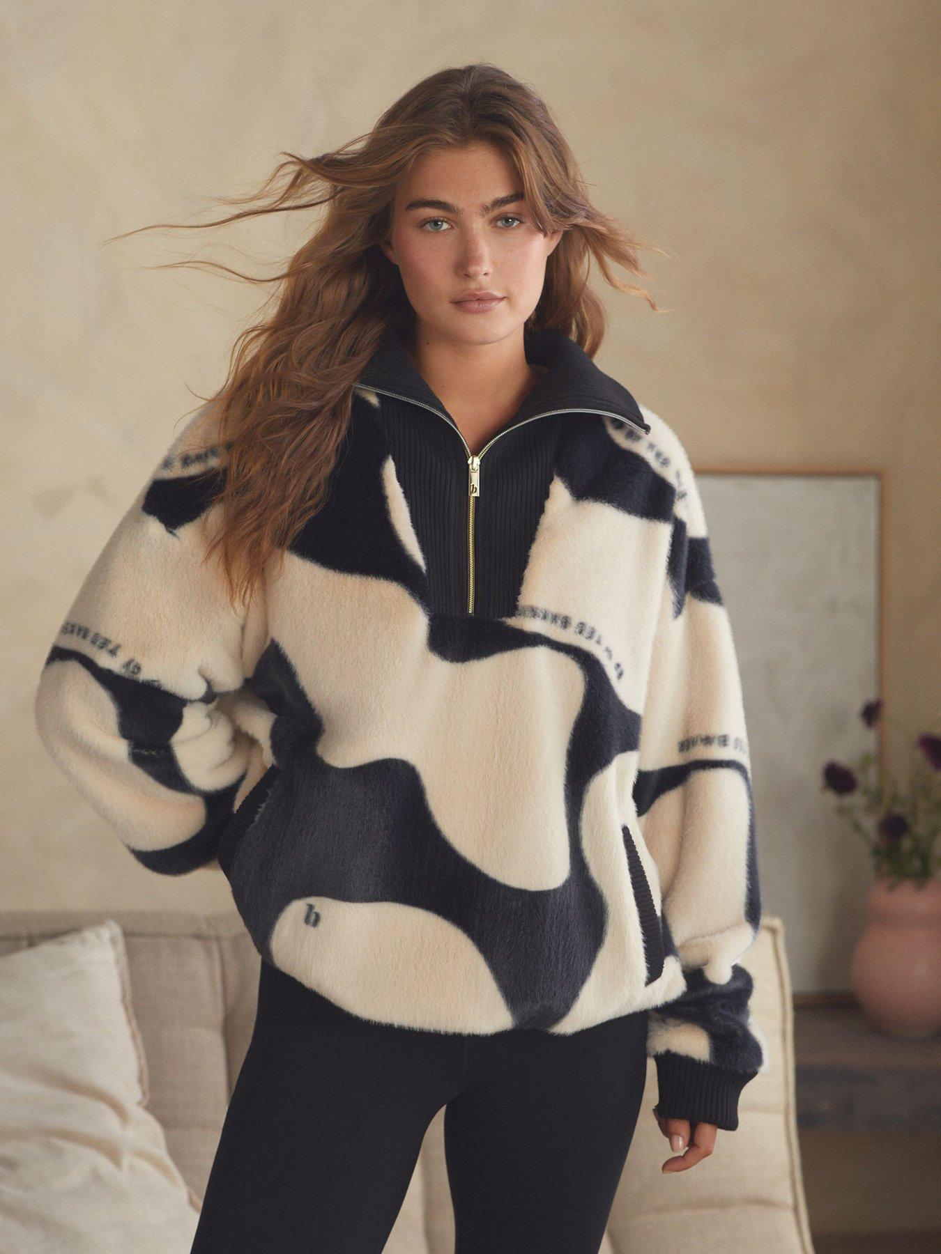 B By Ted Baker Fur Mono Fleece Top - Black/Cream