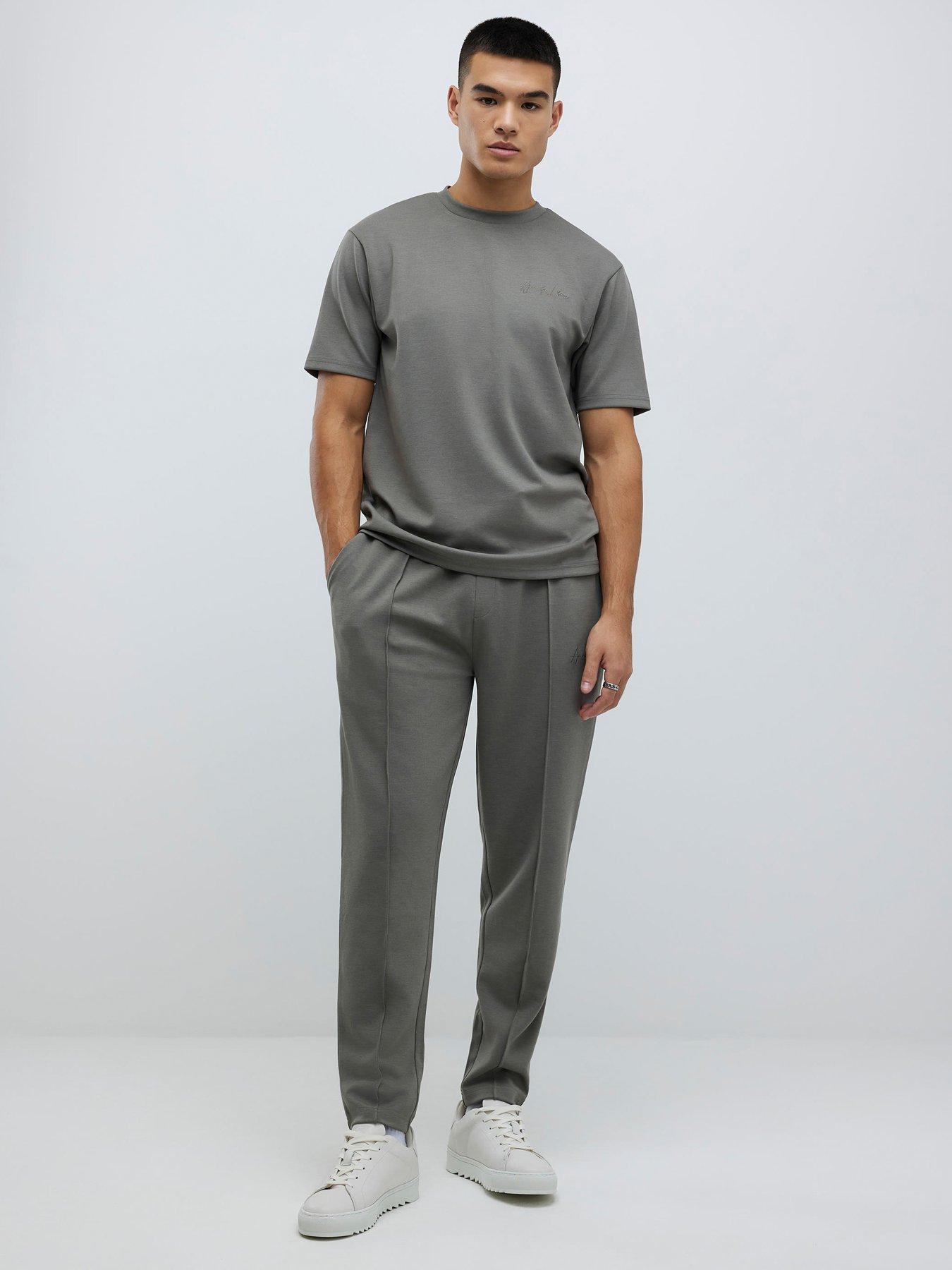 Image 1 of 6 of River Island Slim Interlock Pintuck Joggers - Khaki