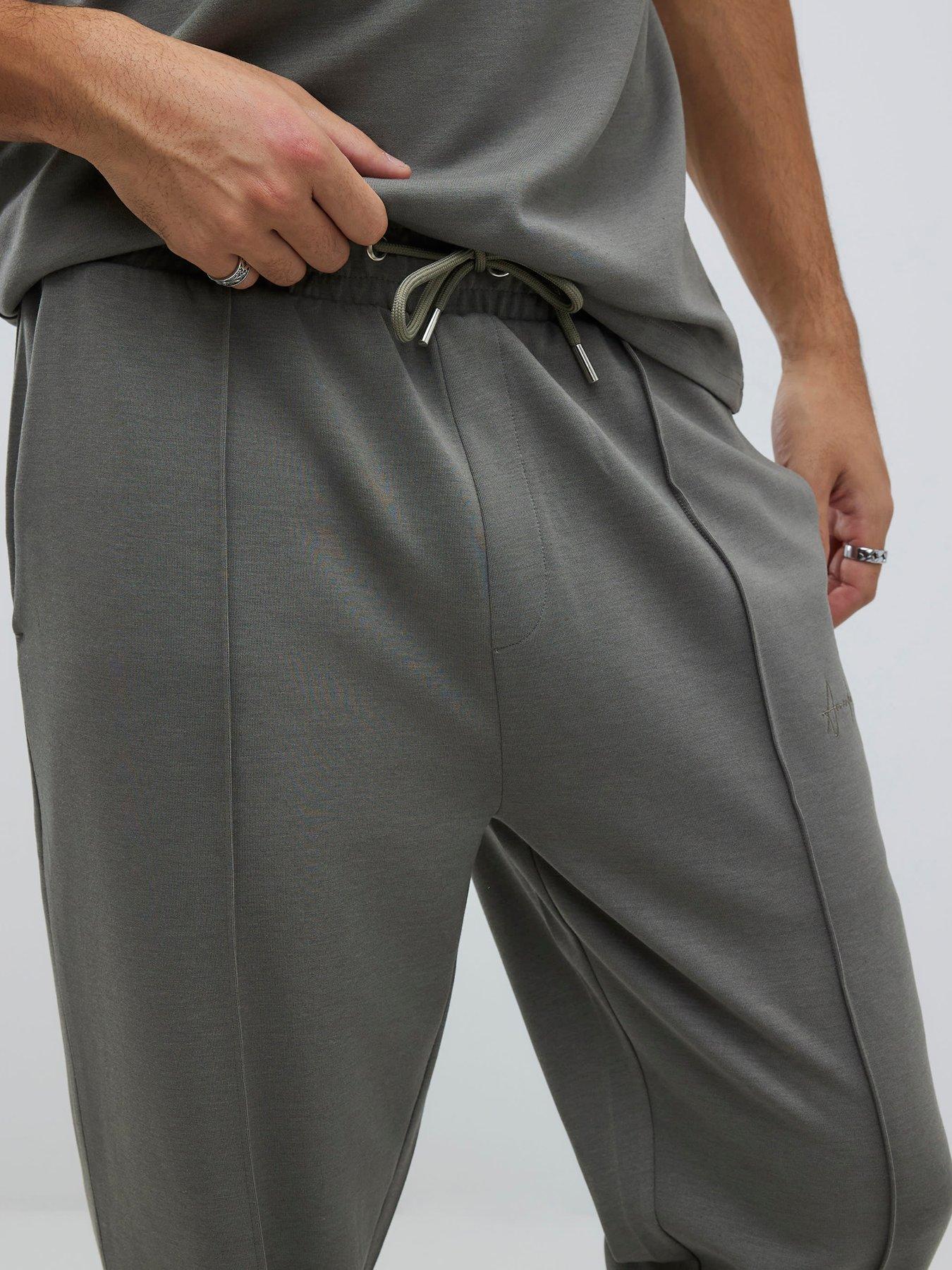 Image 4 of 6 of River Island Slim Interlock Pintuck Joggers - Khaki