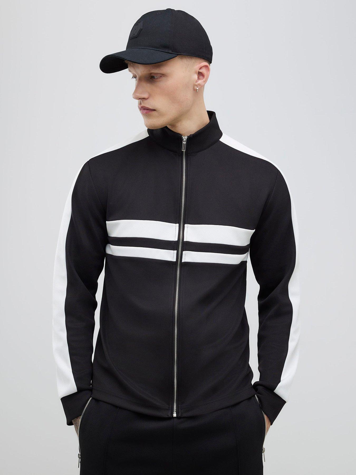 river-island-stripe-funnel-neck-jacket-blackfront