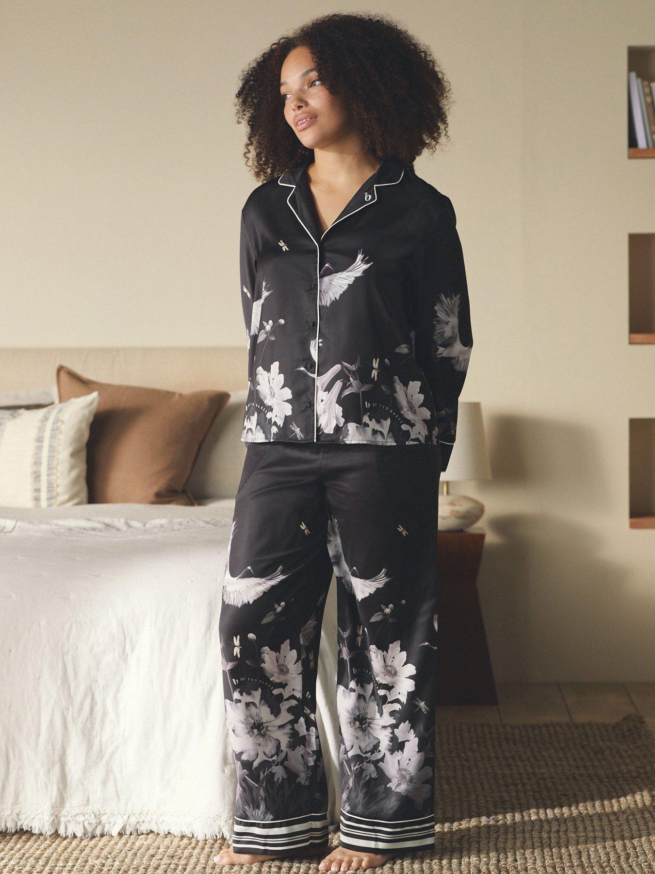 Image 1 of 7 of B By Ted Baker Print Through Satin Pyjama - Black