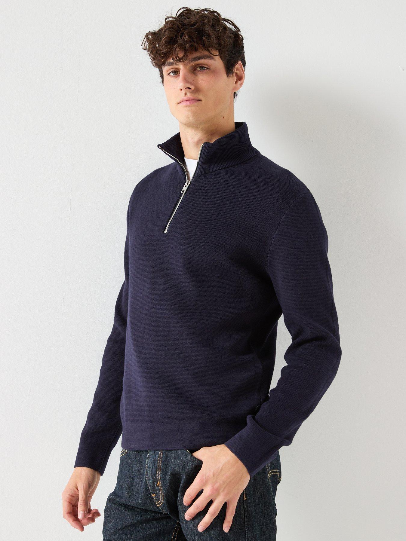 jack-jones-knitted-quarter-zip-jumper-bluefront
