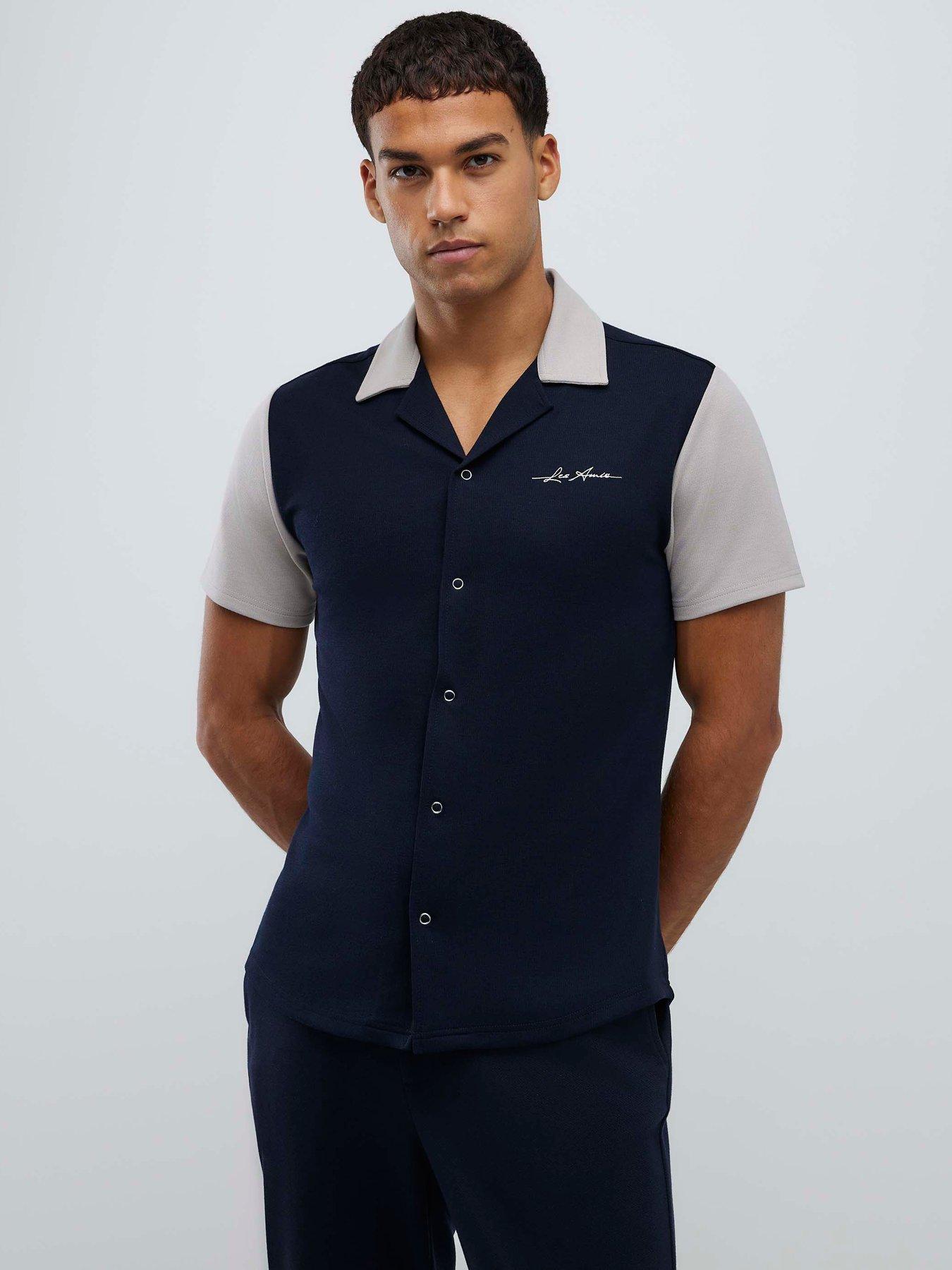 River Island Blocked Muscle Ring Snap Shirt - Navy