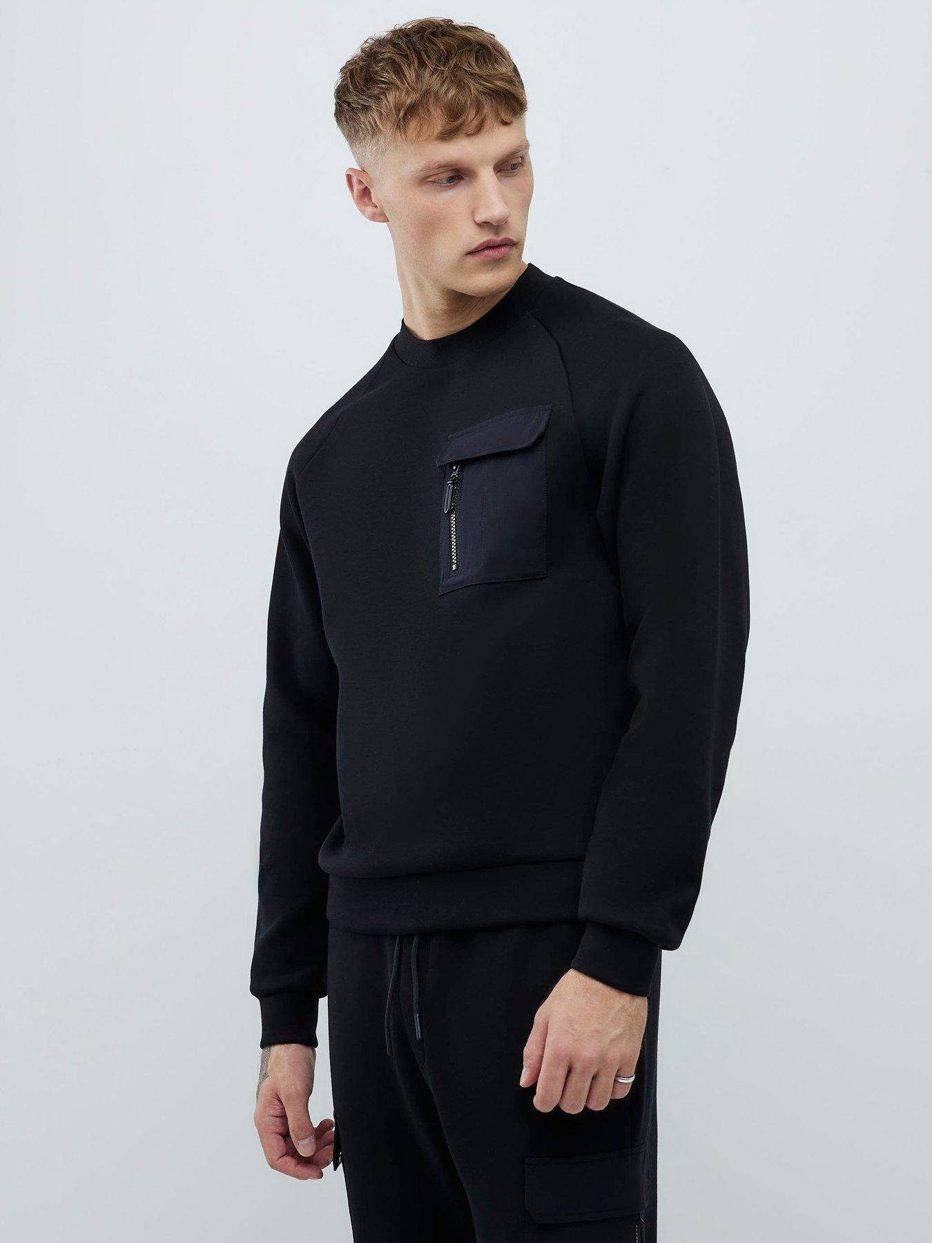 river-island-nylon-hybrid-crew-sweat-blackfront