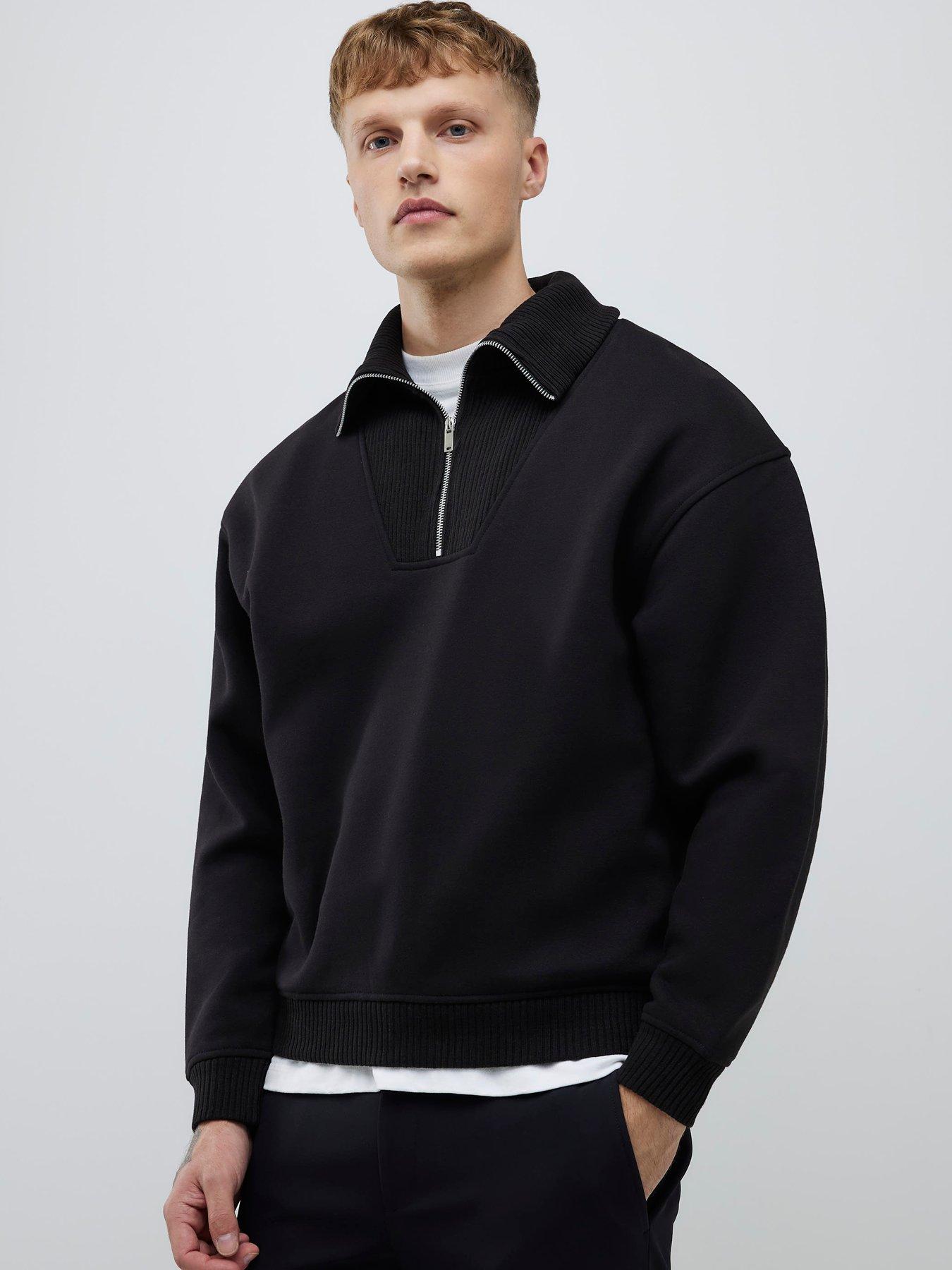 river-island-long-essentials-regular-fit-ribbed-funnel-neck-sweat-top-black