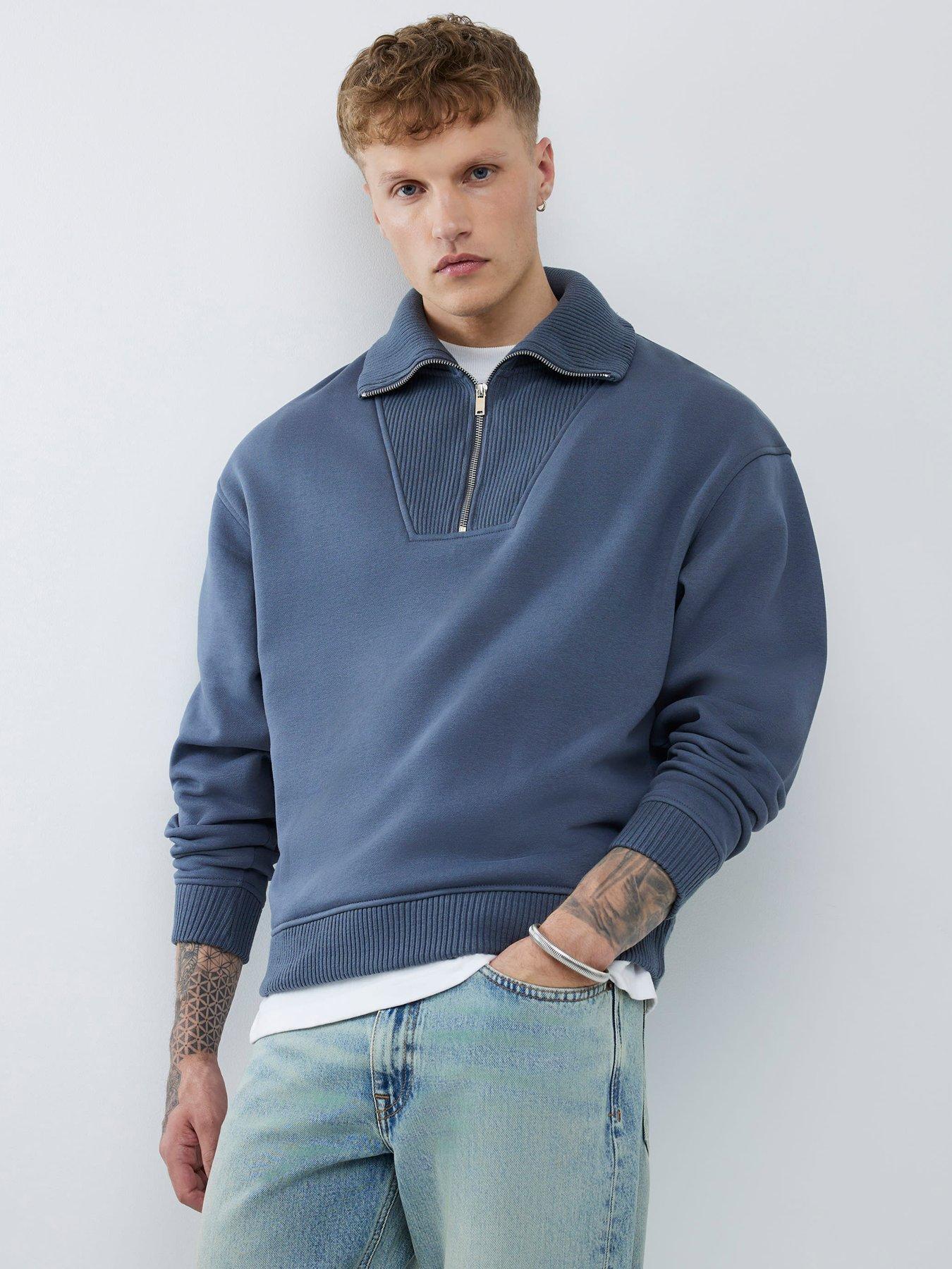 river-island-long-sleeve-essentials-regular-fit-ribbed-funnel-neck-sweat-top-greyfront