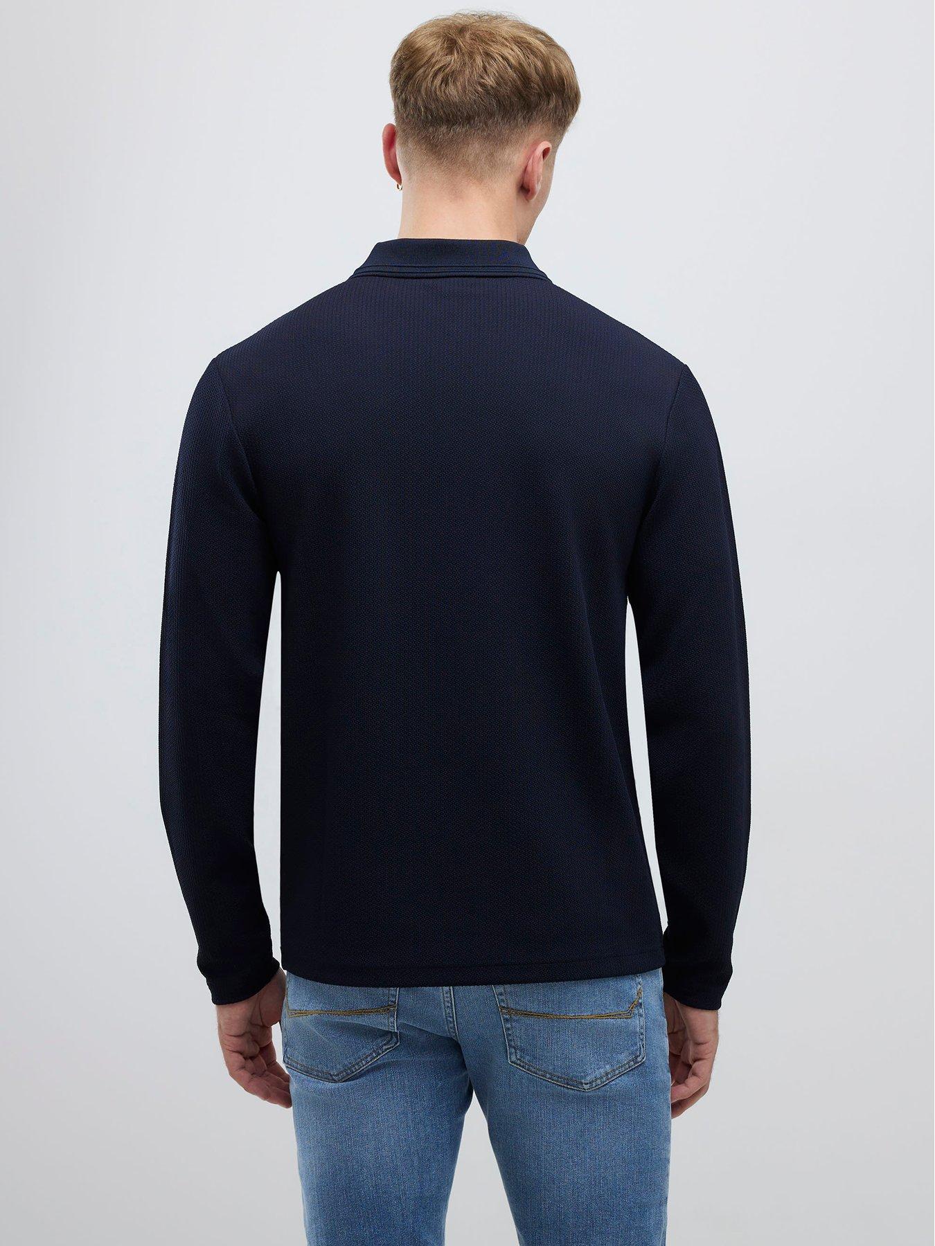 river-island-long-sleeve-slim-textured-poloshirt-navystillFront