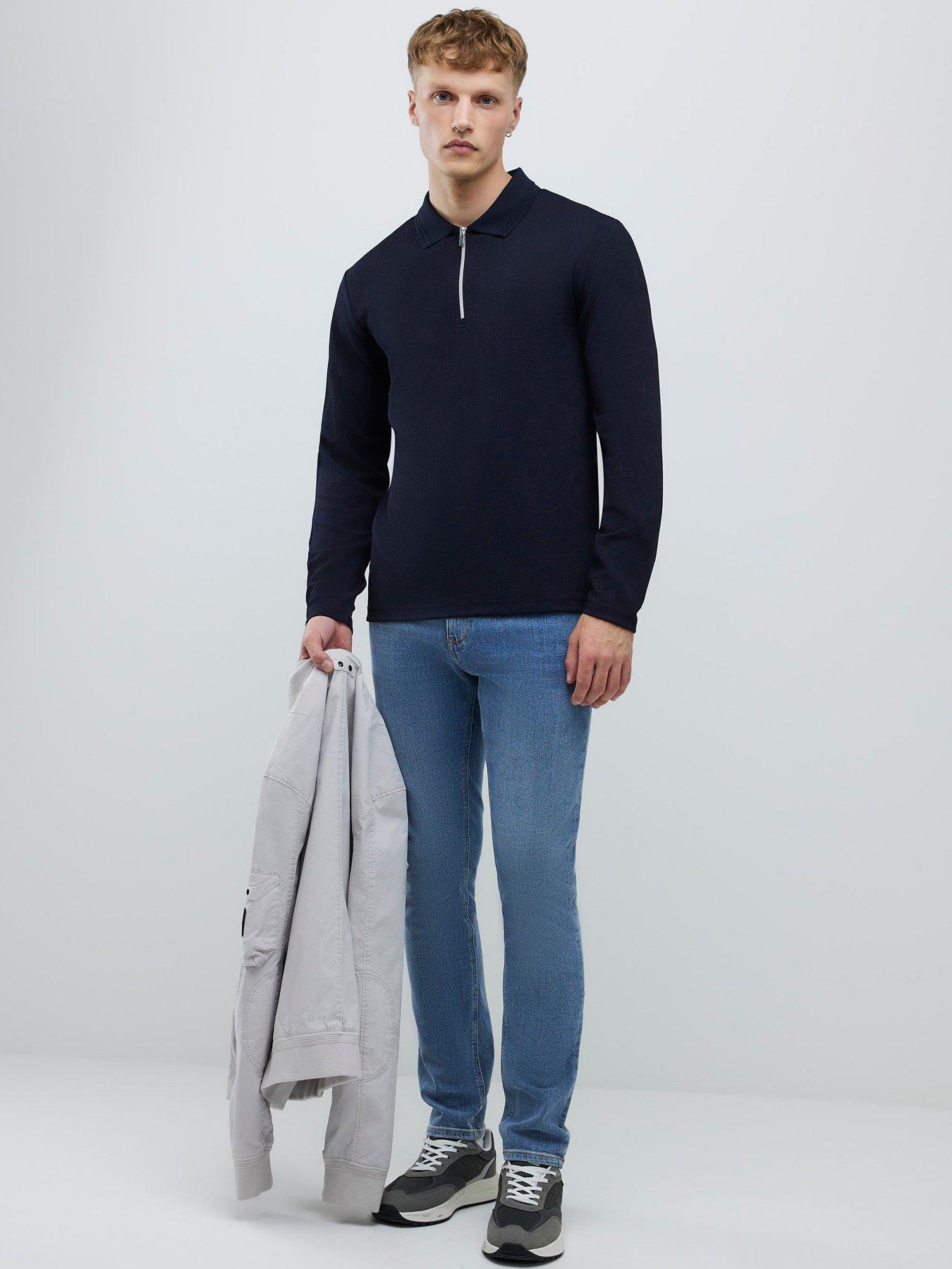 river-island-long-sleeve-slim-textured-poloshirt-navyback