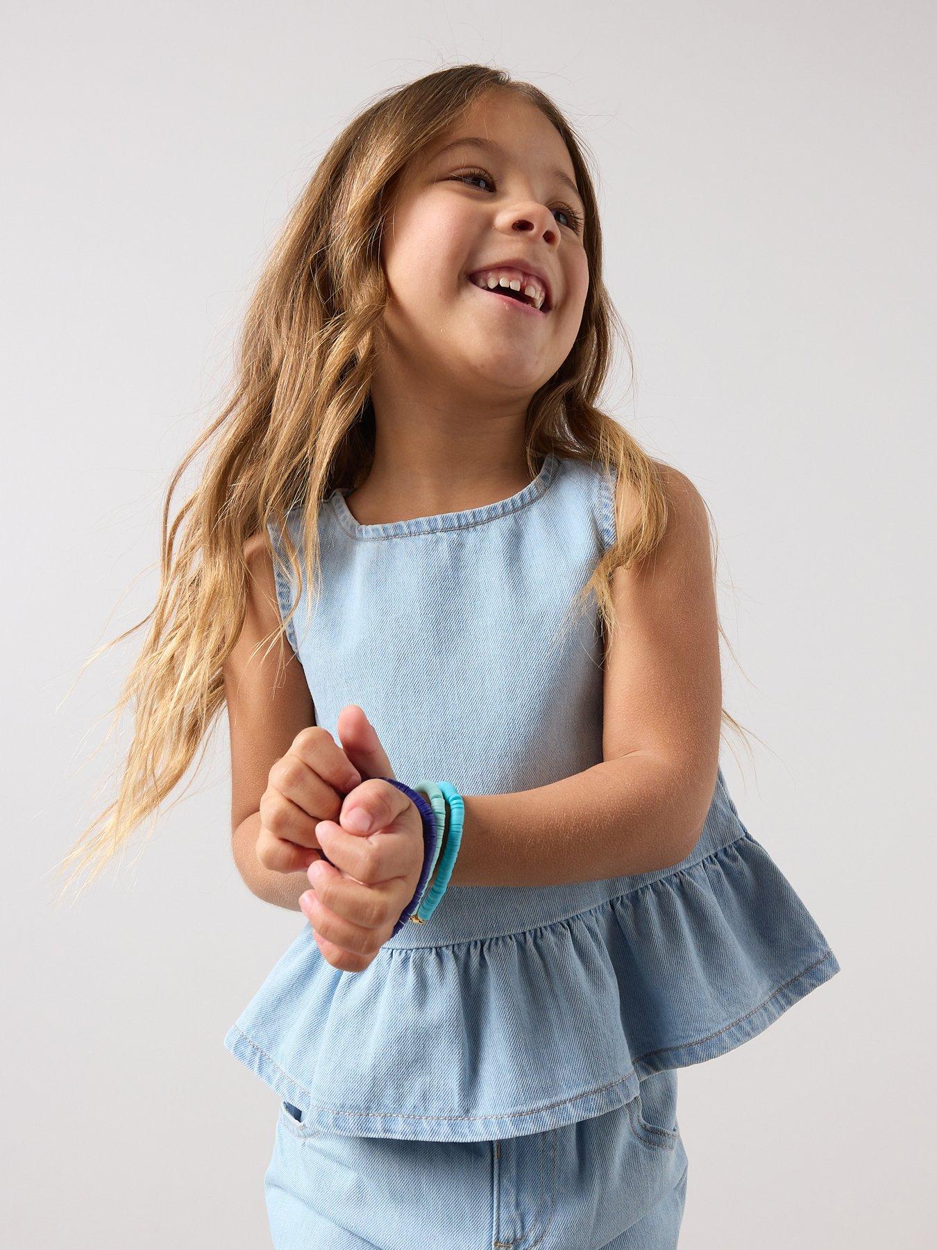 Image 4 of 7 of The Very Collection Girls Denim Culotte Frill Outfit - Light Wash