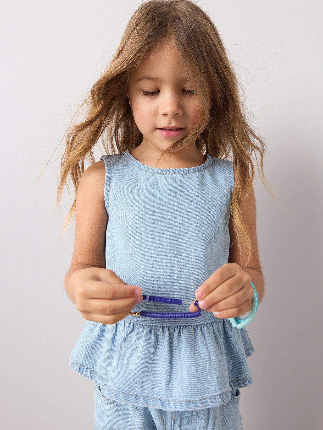 Image 5 of 7 of The Very Collection Girls Denim Culotte Frill Outfit - Light Wash