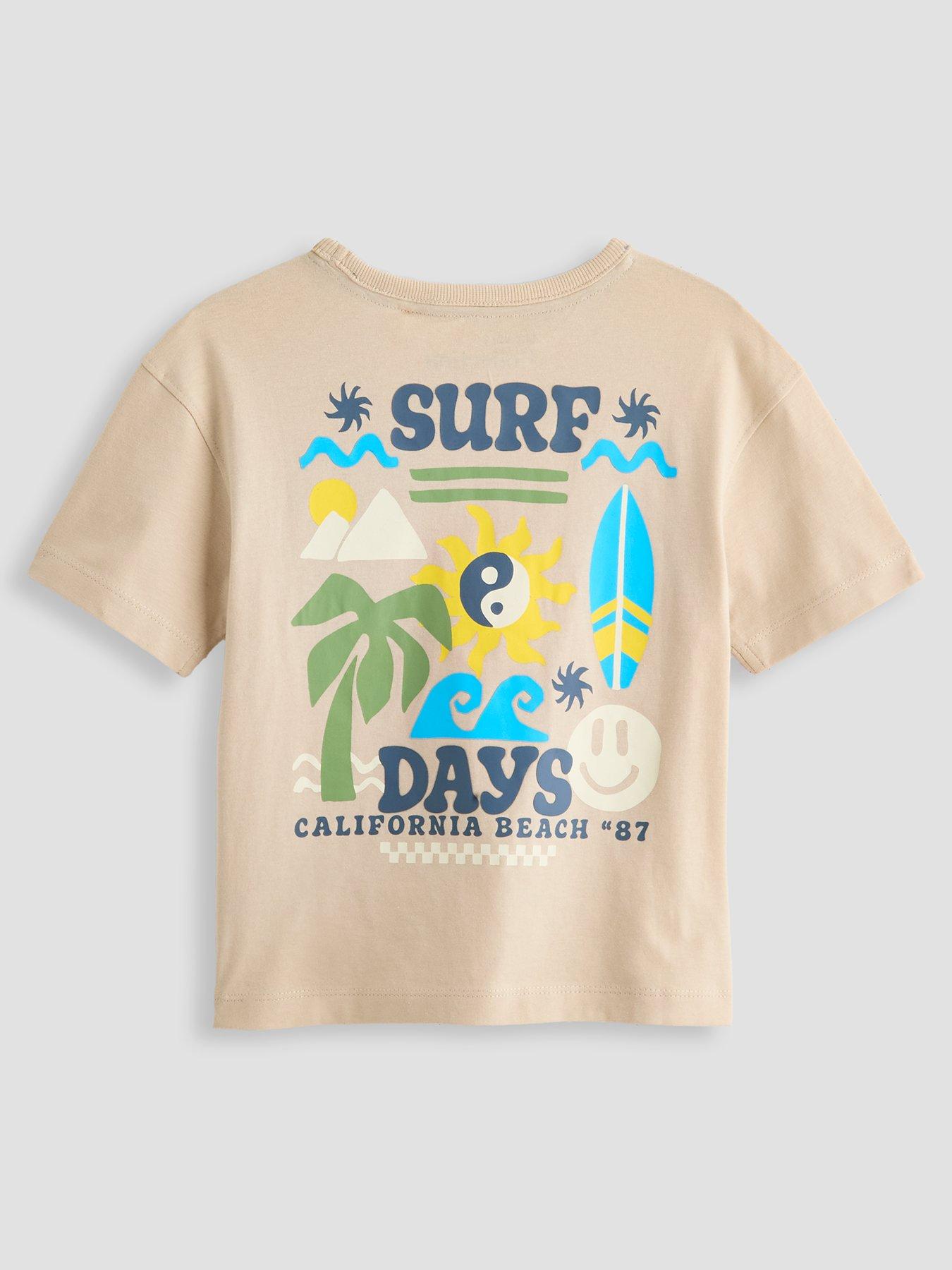 The Very Collection Boys Surf Days Back Graphic T-Shirt - Stone Beige
