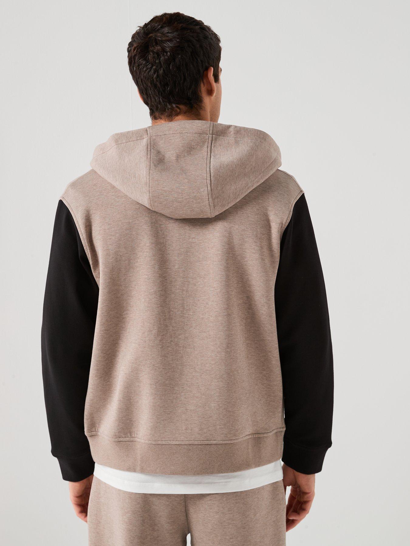 Image 2 of 5 of Armani Exchange Contrast Sleeve Zip Through Hoodie - Light Brown