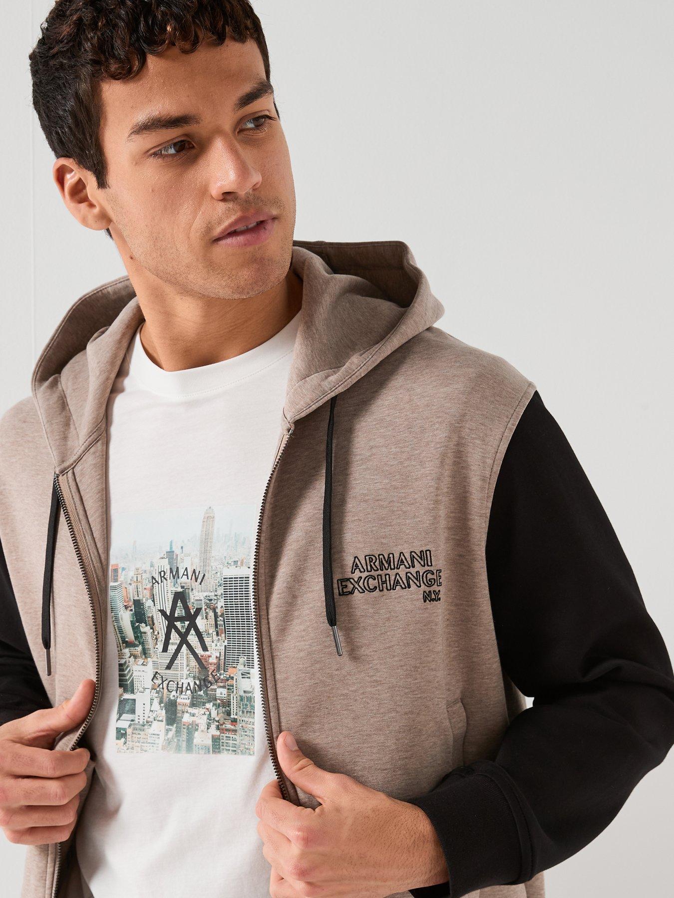Image 4 of 5 of Armani Exchange Contrast Sleeve Zip Through Hoodie - Light Brown