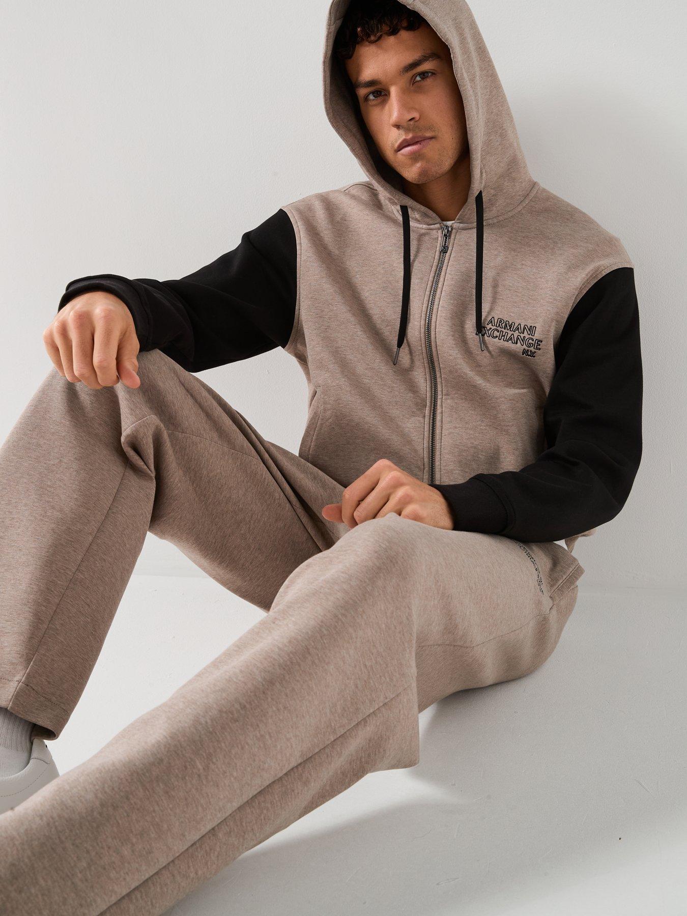 Image 5 of 5 of Armani Exchange Contrast Sleeve Zip Through Hoodie - Light Brown
