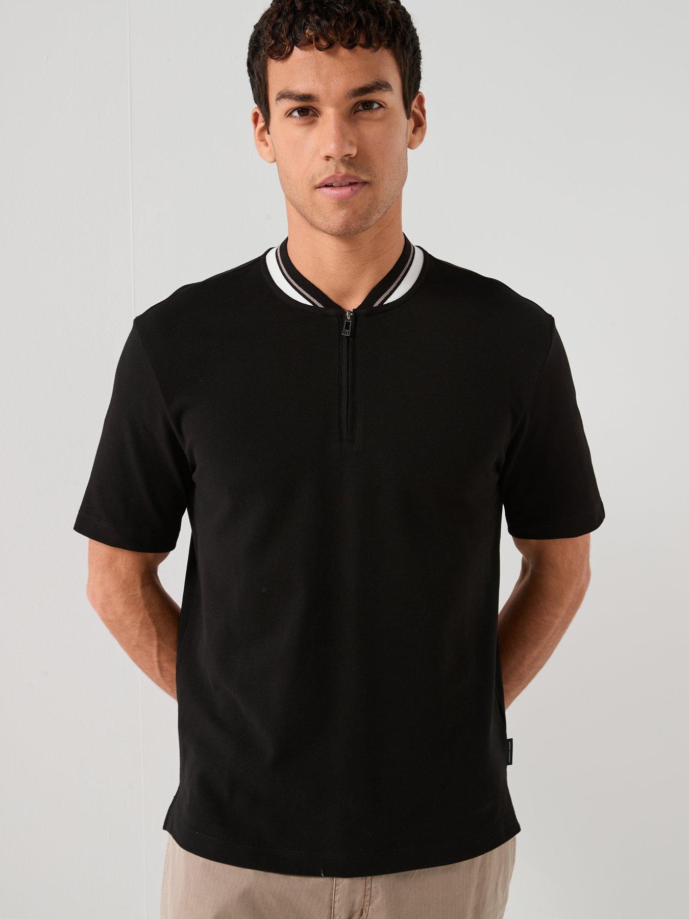 armani-exchange-short-sleeve-zip-neck-baseball-collar-polo-shirt-black
