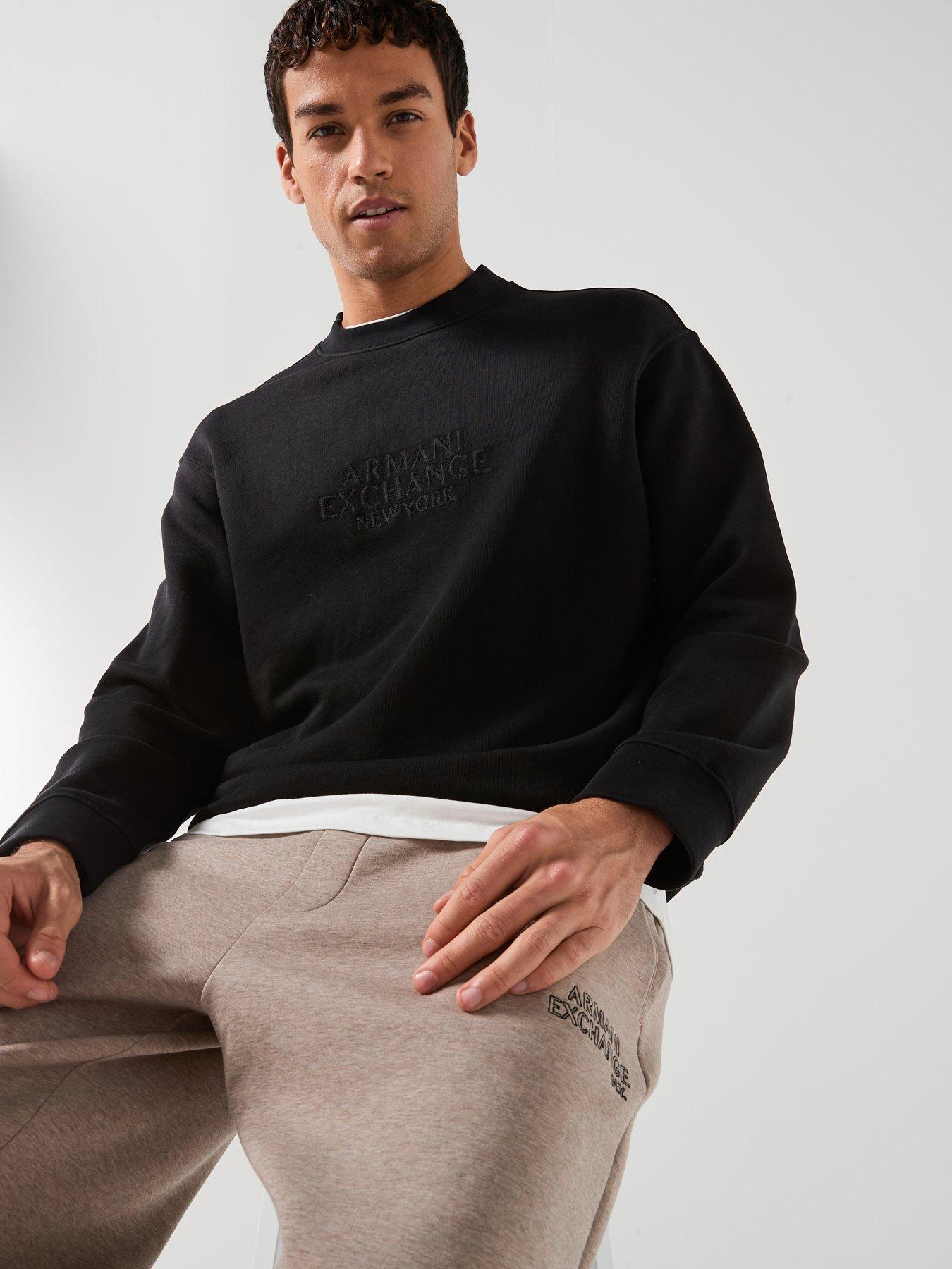 armani-exchange-tonal-chest-logo-washed-crew-sweater-blackoutfit