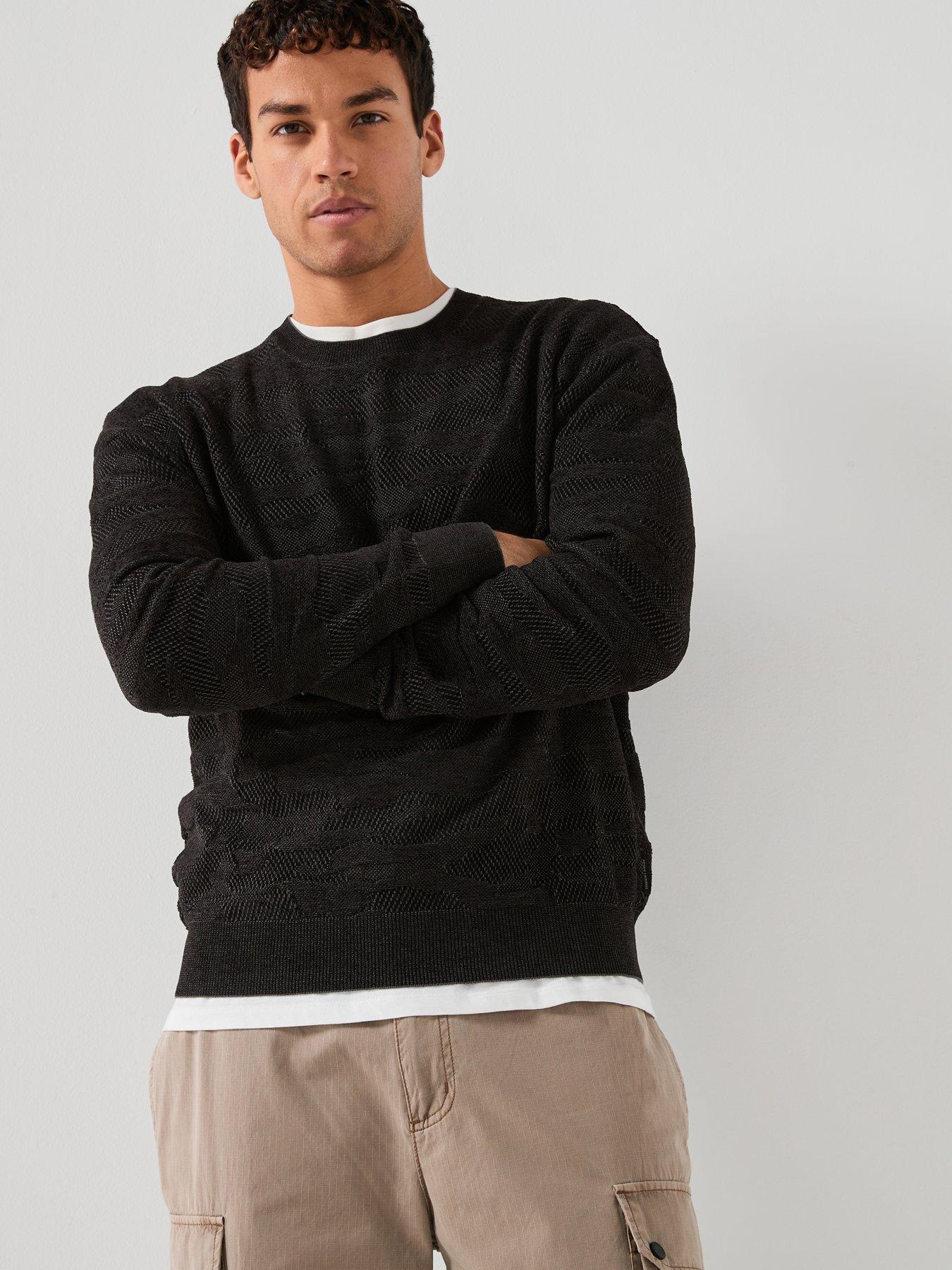 Image 1 of 6 of Armani Exchange Chenille Soft Touch Textured Crew Knitted Jumper - Black