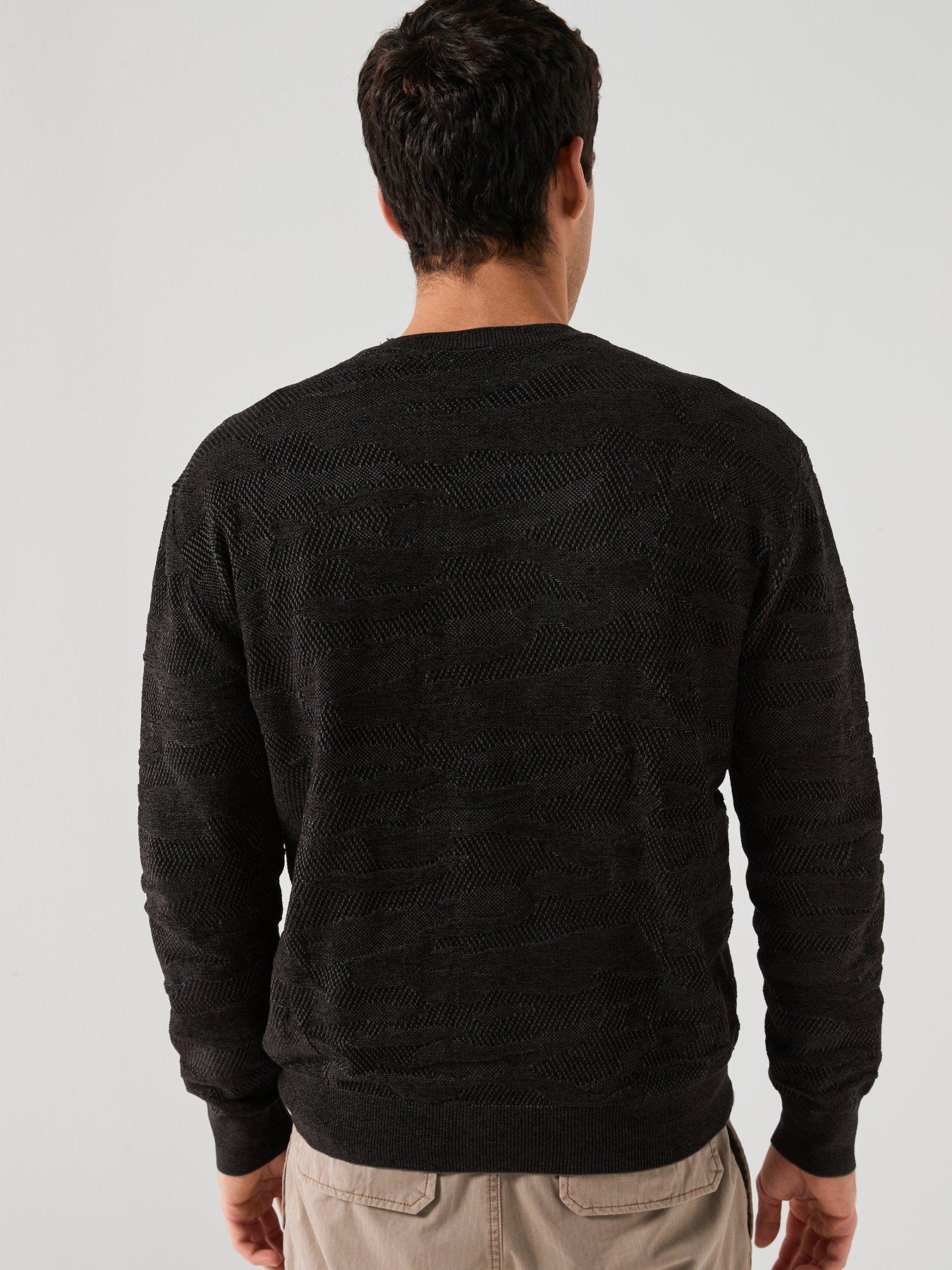 Image 2 of 6 of Armani Exchange Chenille Soft Touch Textured Crew Knitted Jumper - Black