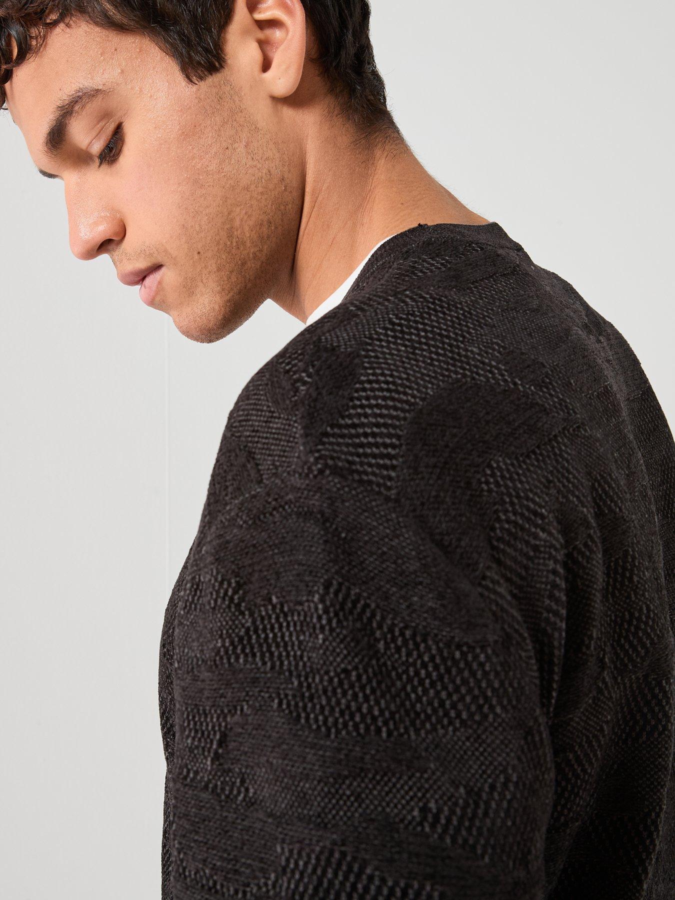 Image 4 of 6 of Armani Exchange Chenille Soft Touch Textured Crew Knitted Jumper - Black