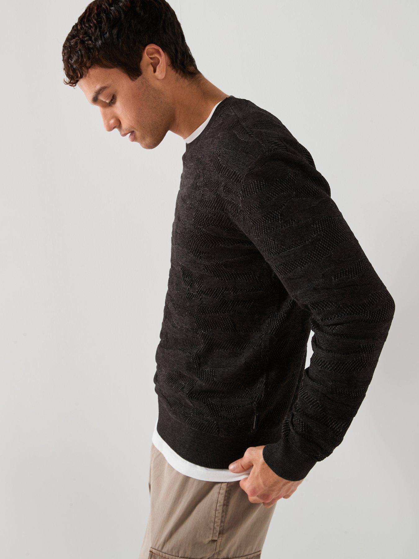 Image 5 of 6 of Armani Exchange Chenille Soft Touch Textured Crew Knitted Jumper - Black