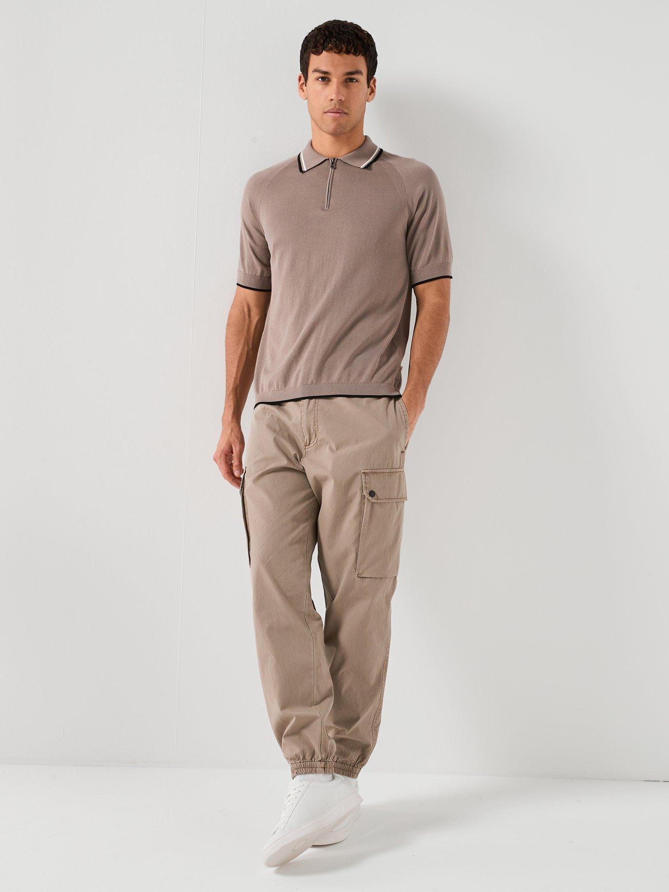 Image 3 of 6 of Armani Exchange Tipped Zip Neck Knitted Polo Shirt - Light Brown