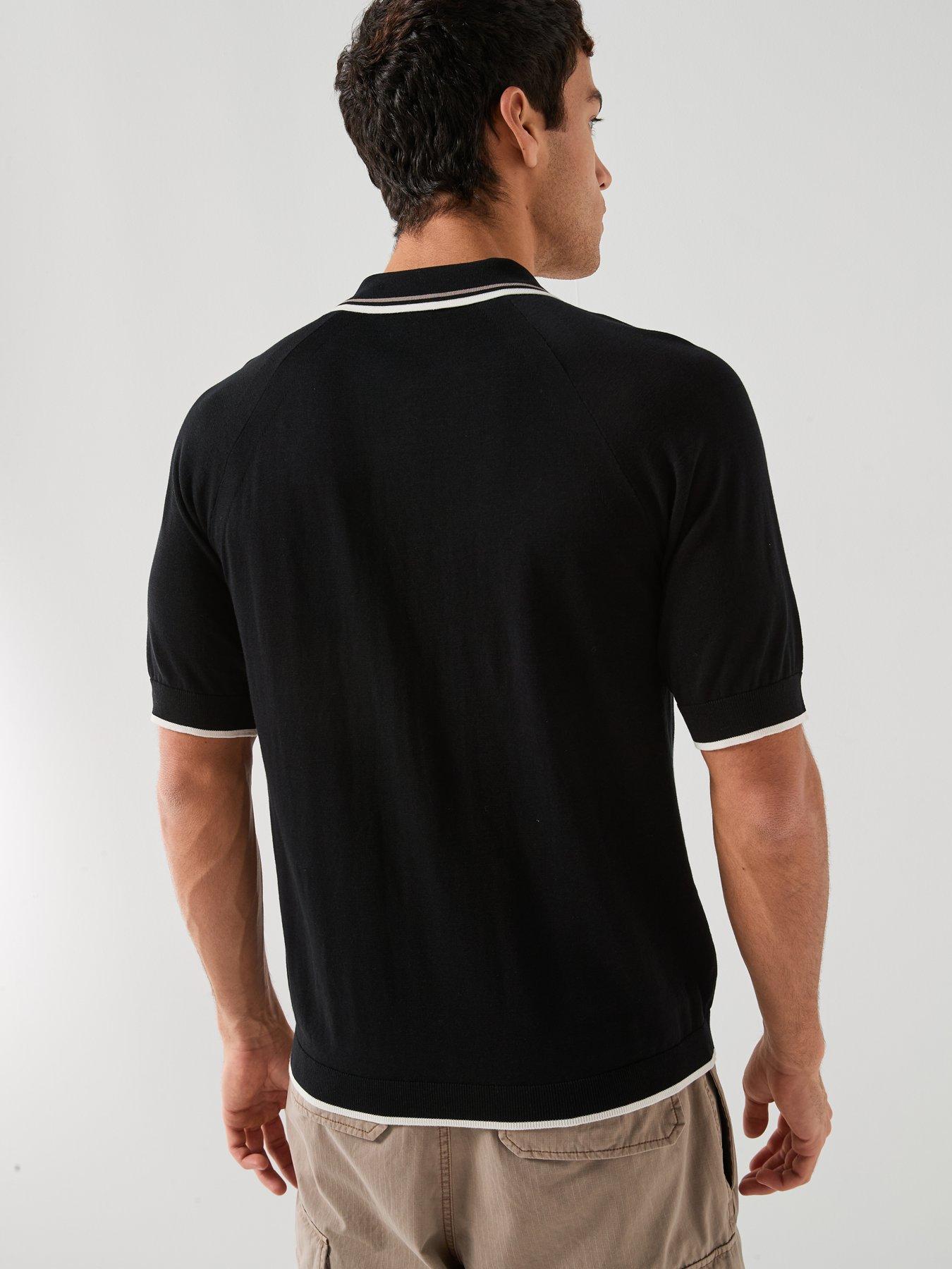 Image 2 of 5 of Armani Exchange Tipped Zip Neck Knitted Polo Shirt - Black