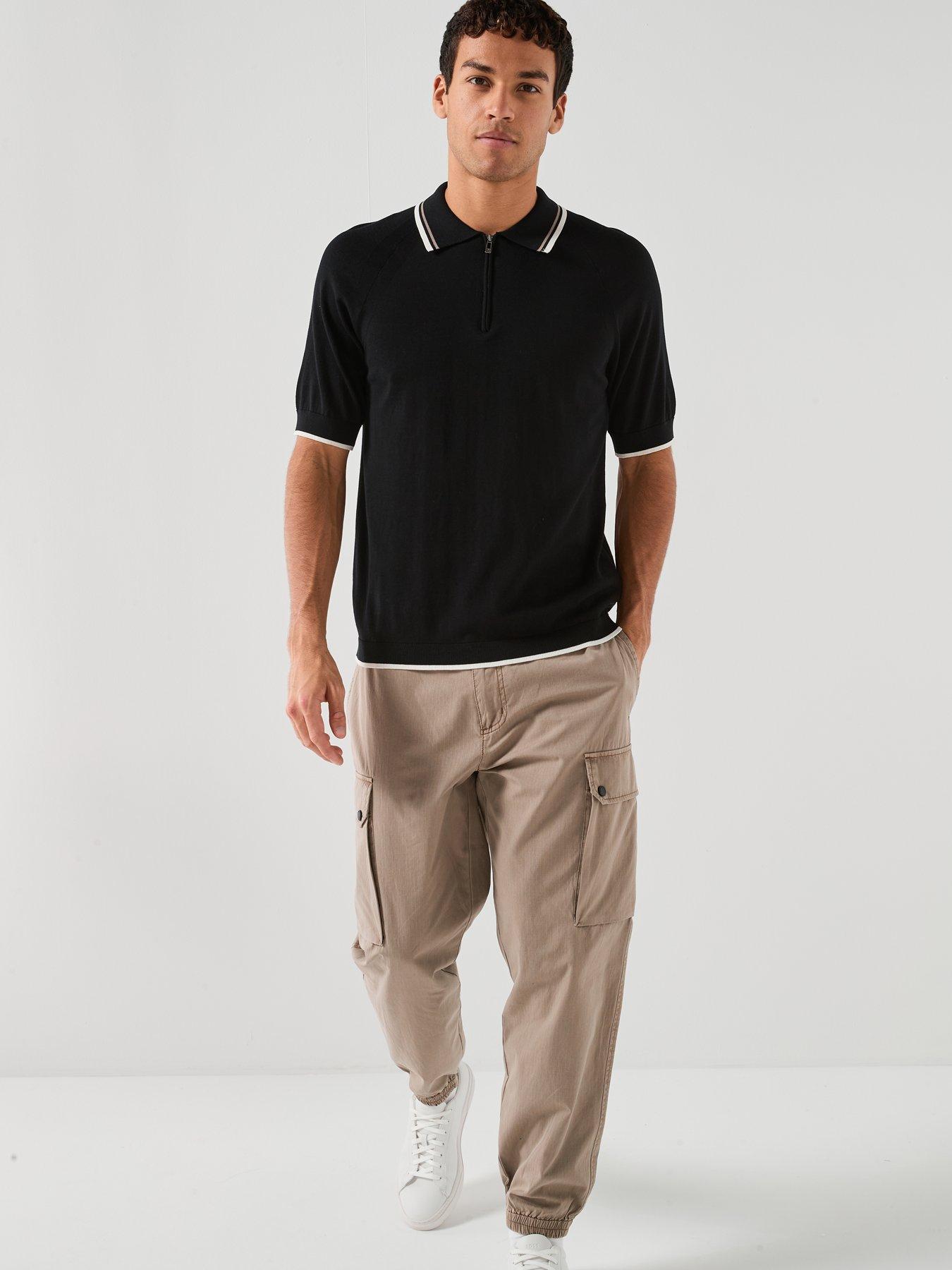 Image 3 of 5 of Armani Exchange Tipped Zip Neck Knitted Polo Shirt - Black
