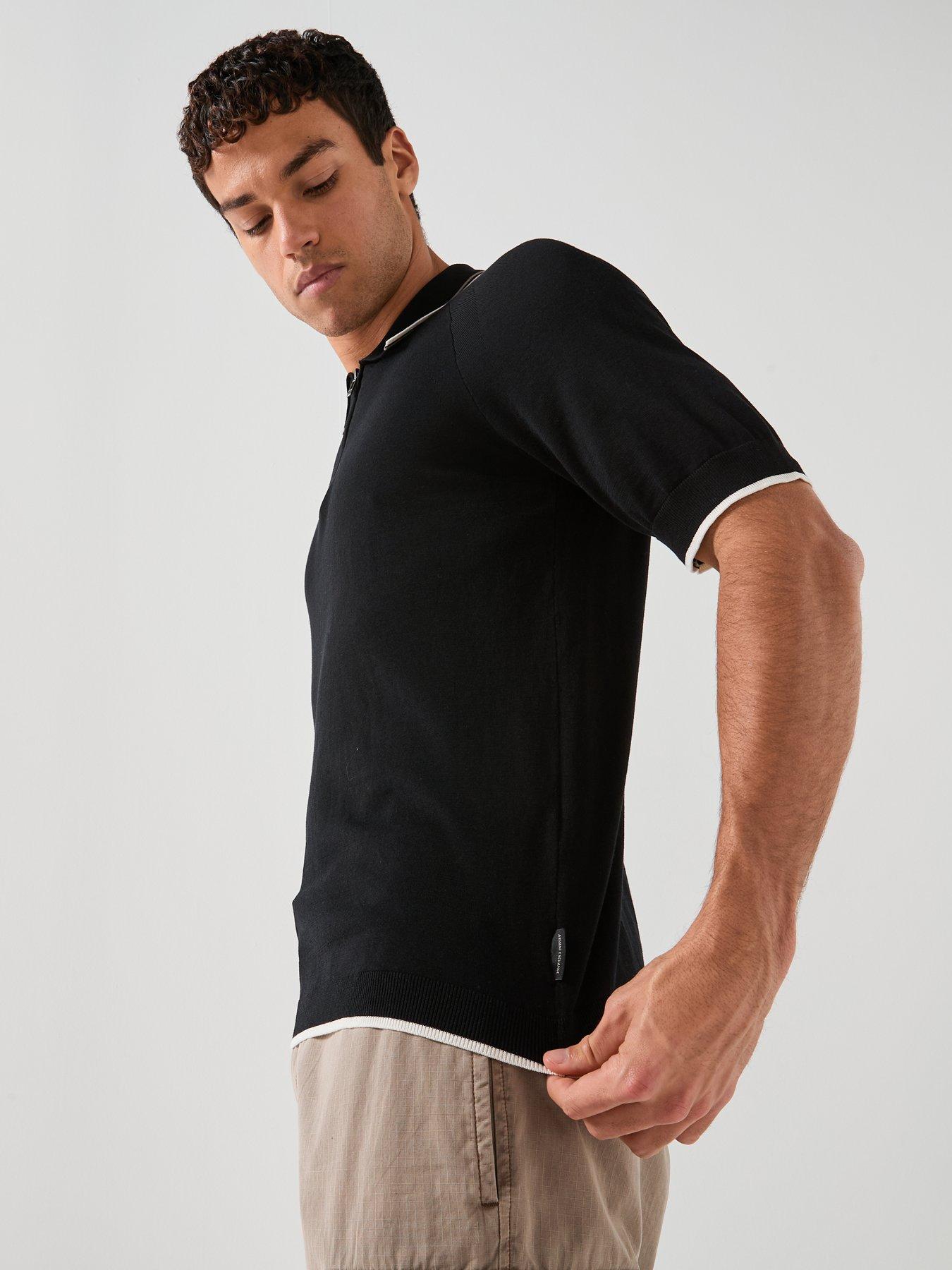 Image 4 of 5 of Armani Exchange Tipped Zip Neck Knitted Polo Shirt - Black