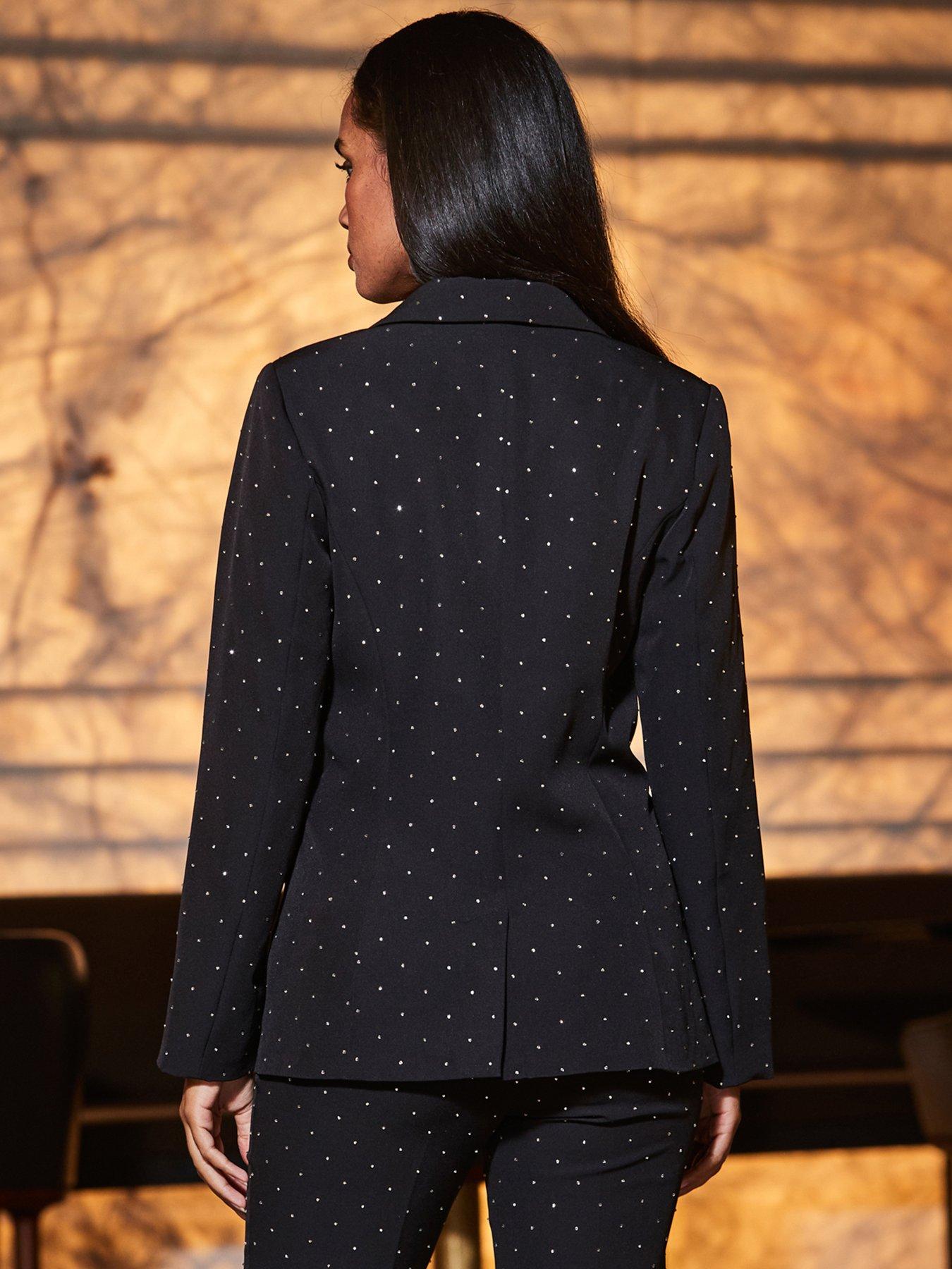 Image 2 of 6 of Sosandar Luxury Sparkling Diamante Stud Blazer - Black