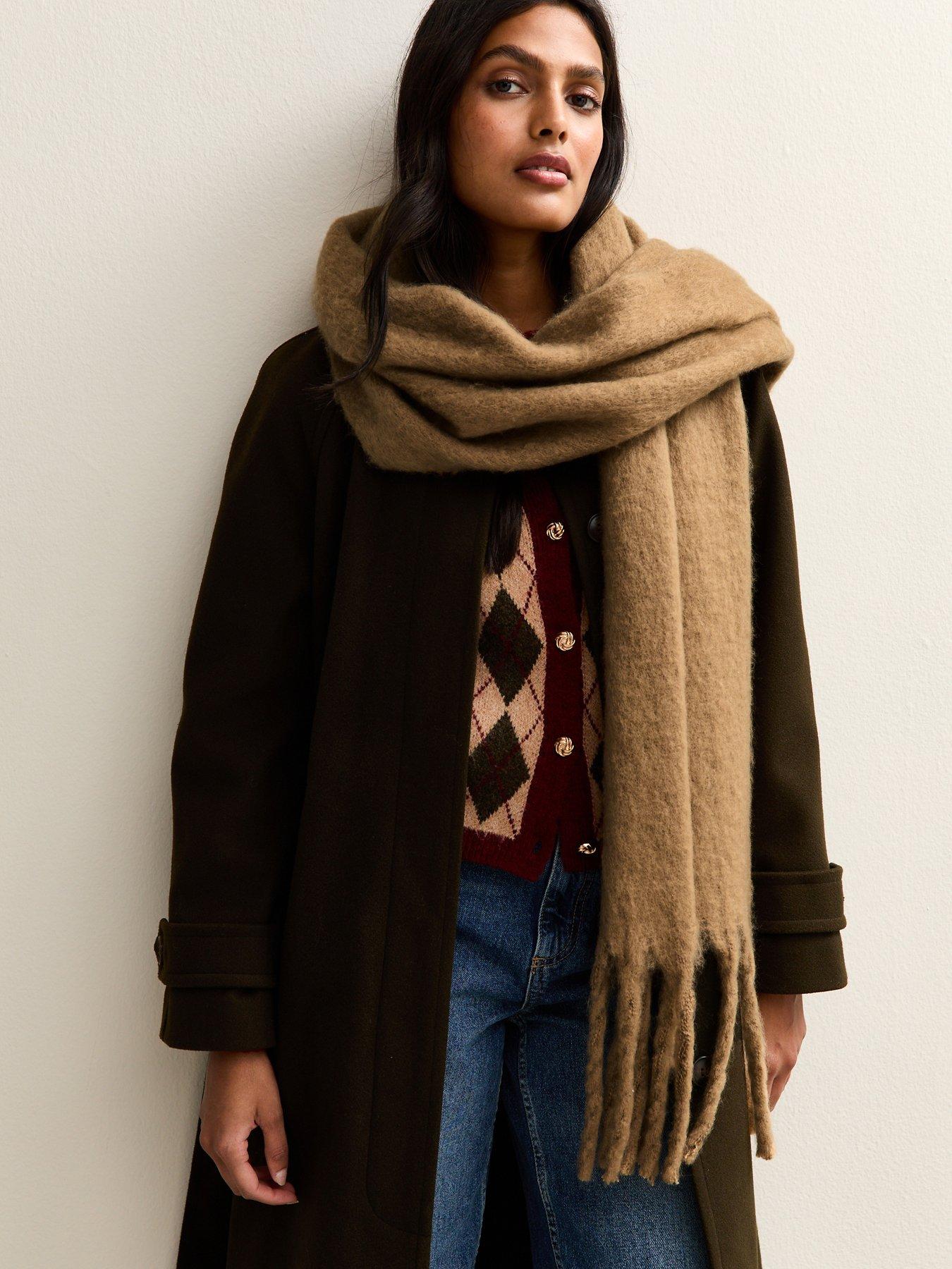 Image 1 of 3 of New Look Camel Brushed Fringed Edge Heavyweight Scarf