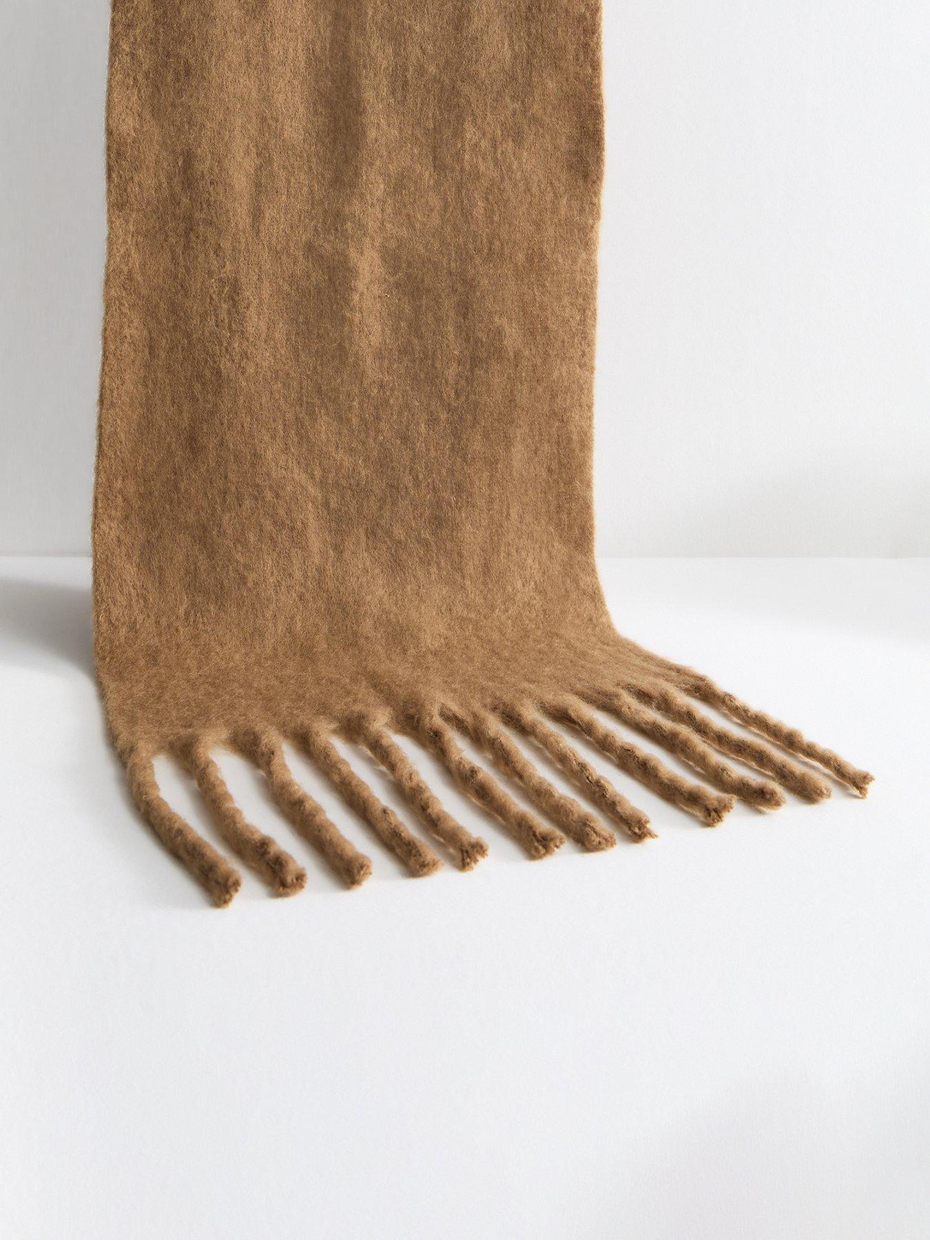 Image 2 of 3 of New Look Camel Brushed Fringed Edge Heavyweight Scarf