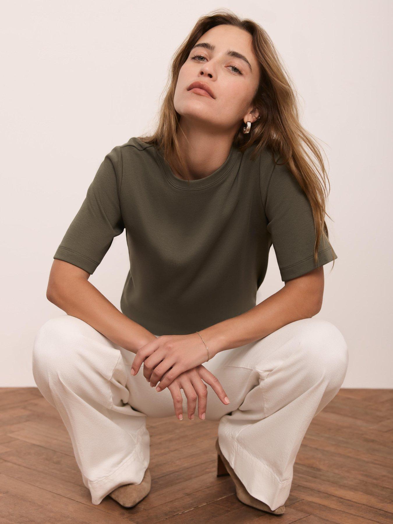 Mint Velvet Khaki Ultimate Cotton T-Shirt - Green