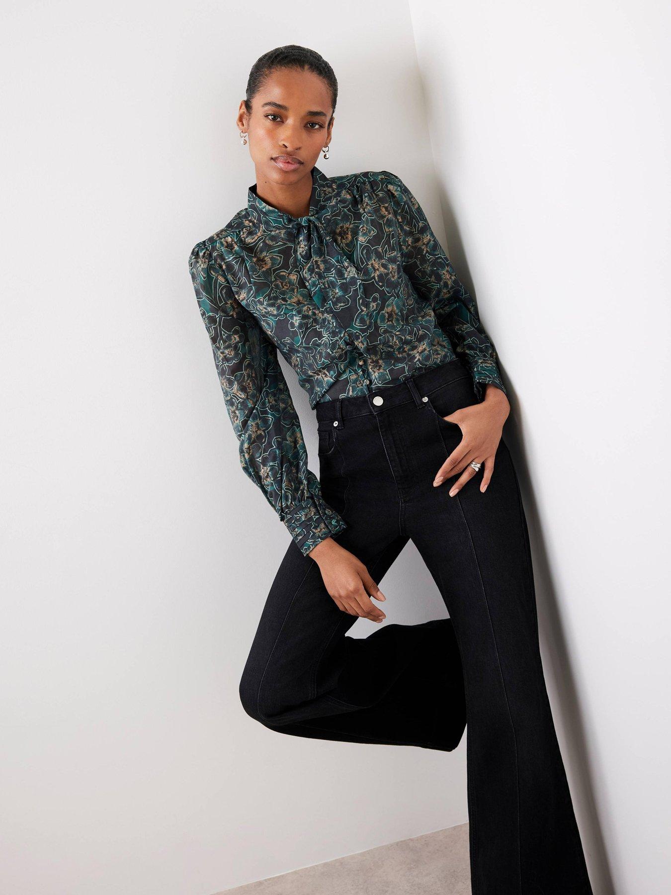 Mint Velvet Floral Print Tie Neck Blouse - Green