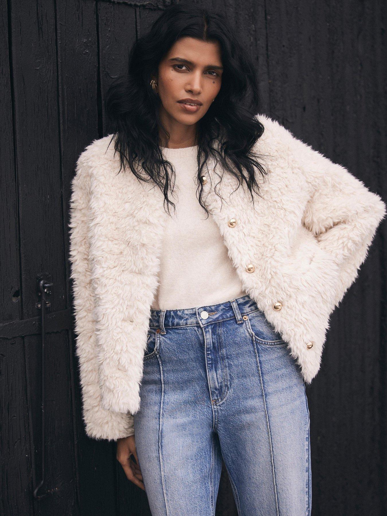 Mint Velvet Neutral Faux Fur Jacket - Cream