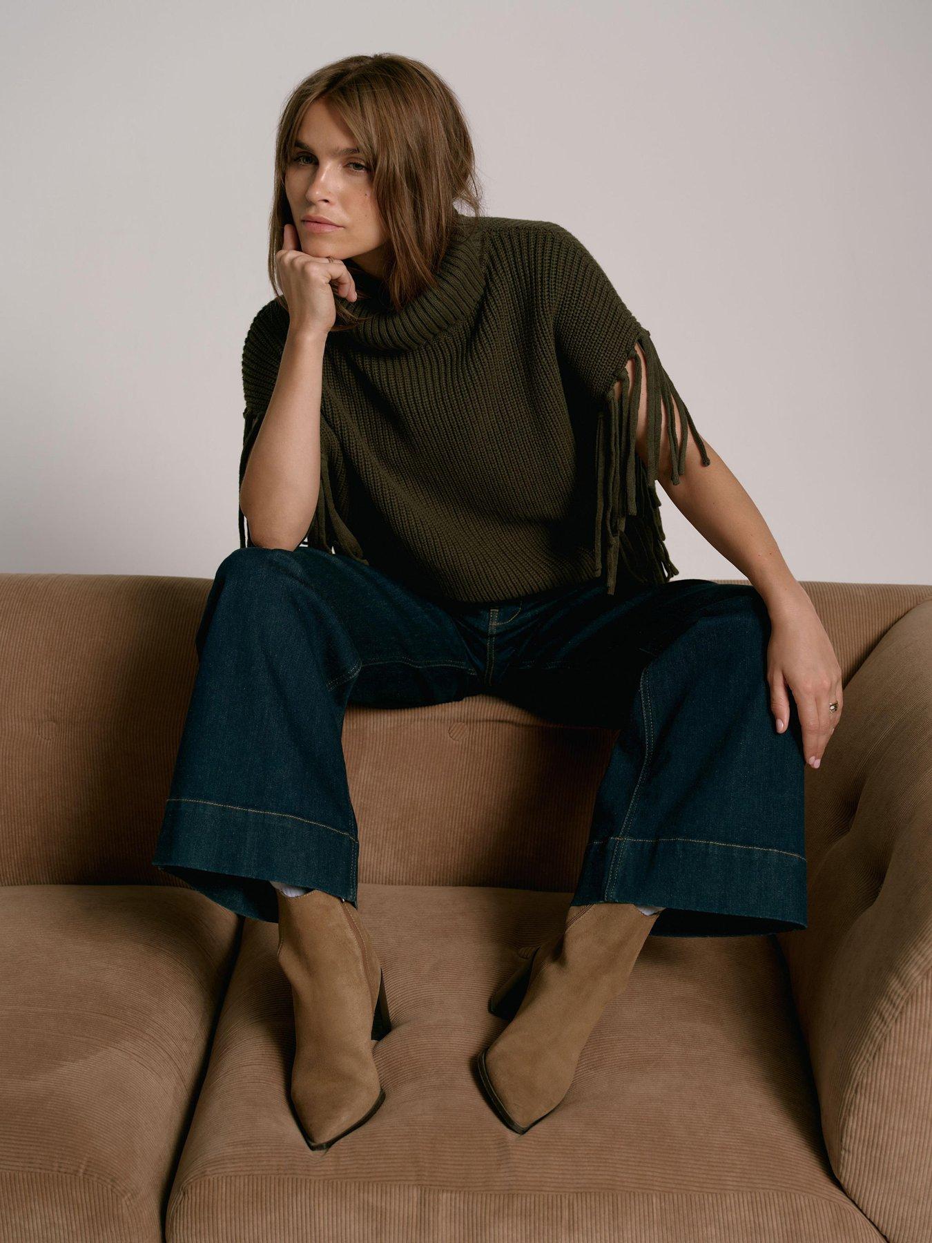 Mint Velvet Fringe Rib Poncho - Green