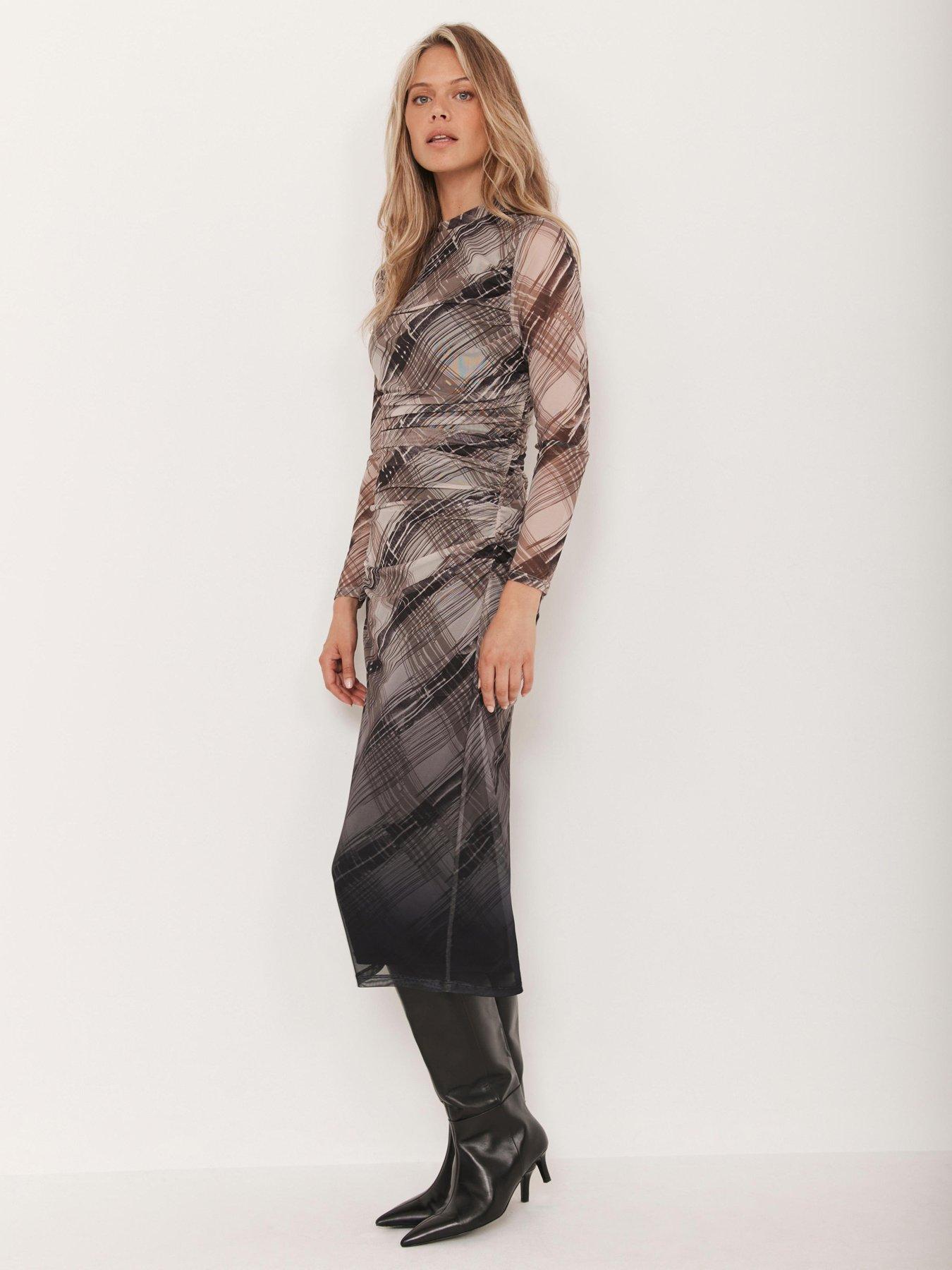 mint-velvet-check-ombre-printed-mesh-dress-brownstillFront
