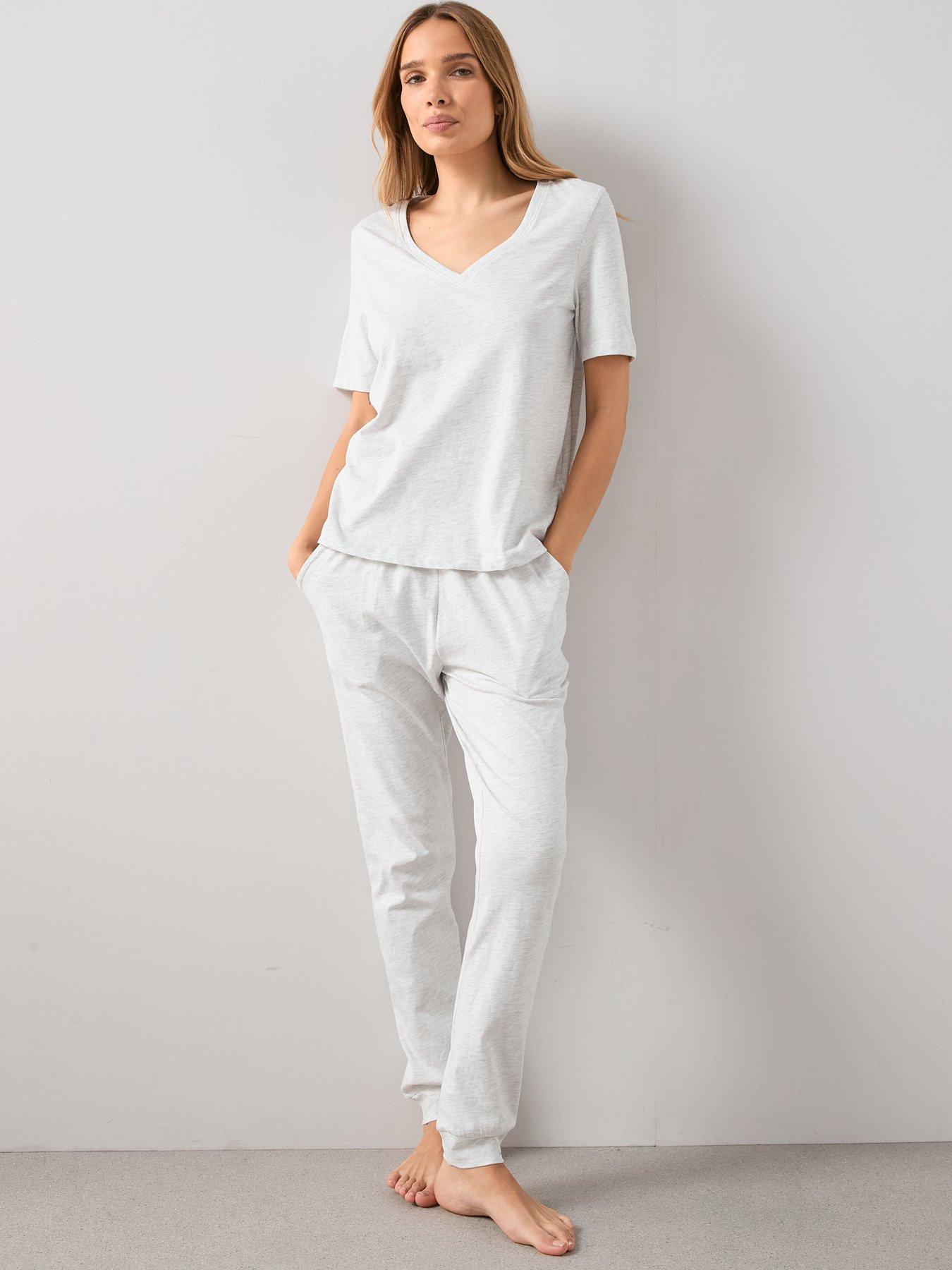 the-very-collection-mid-sleeve-v-neck-top-and-jogger-pyjama-set-grey