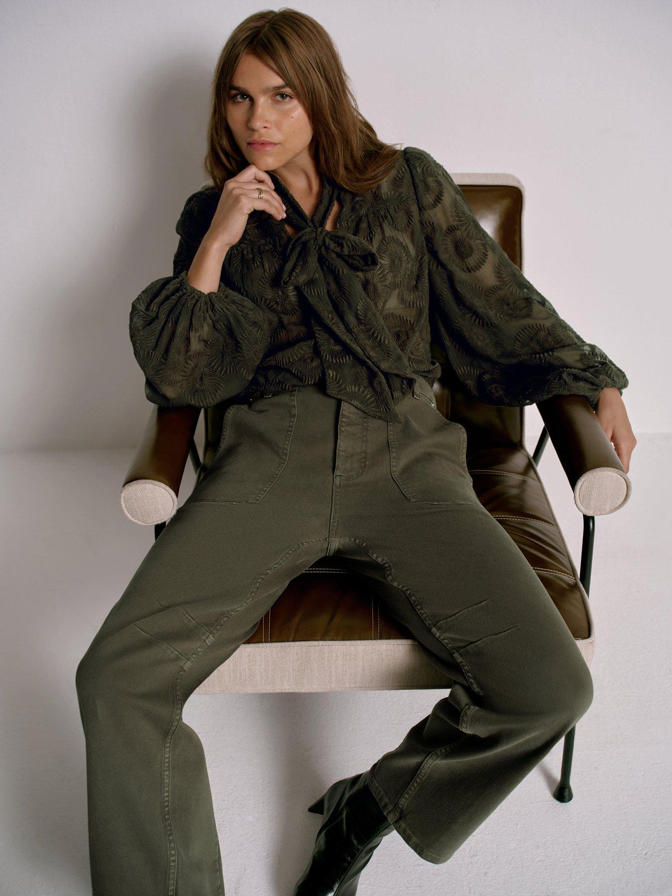 Mint Velvet Floral Tie Neck Blouse - Green