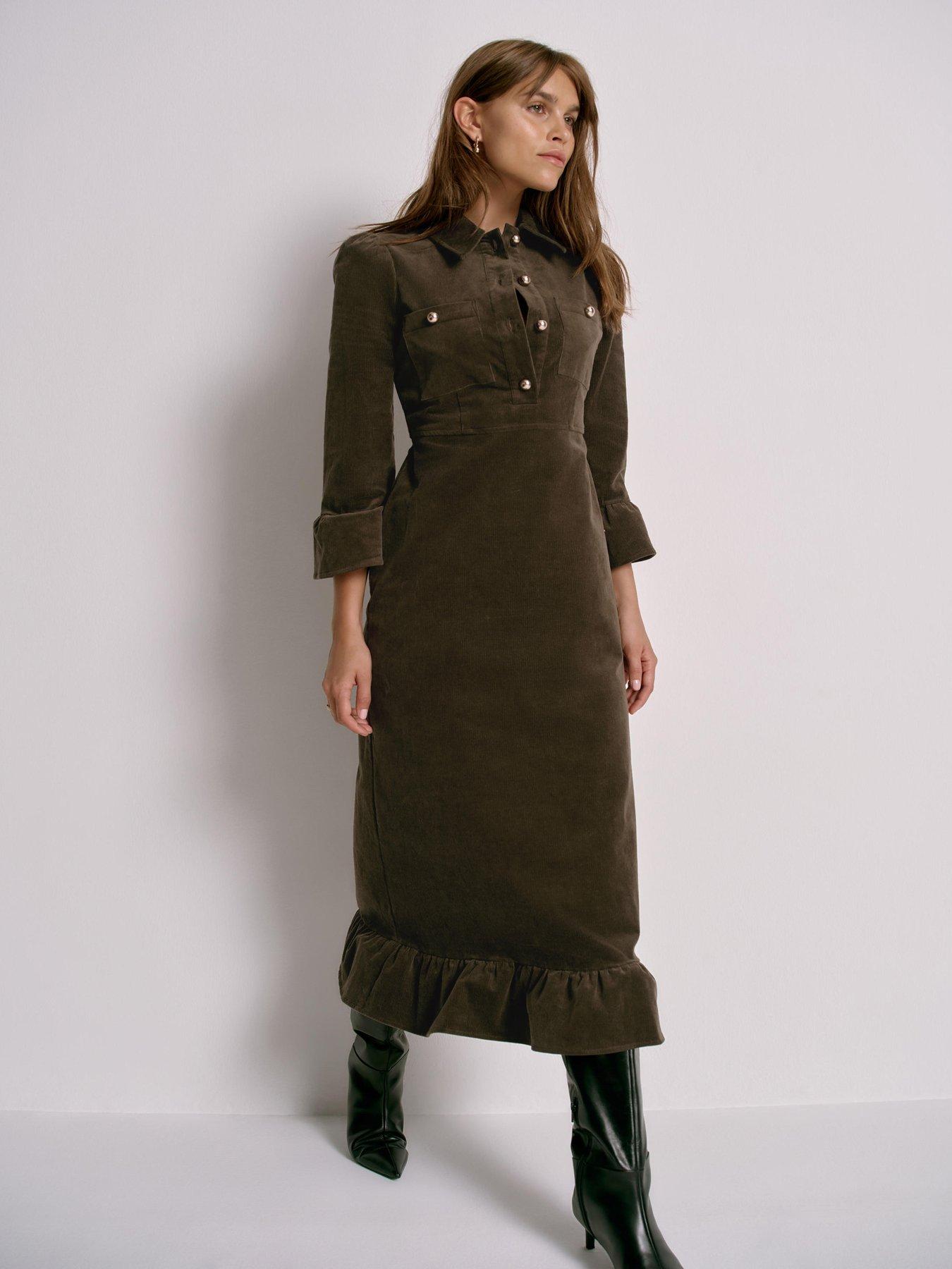 mint-velvet-khaki-cord-midi-dress-greenback