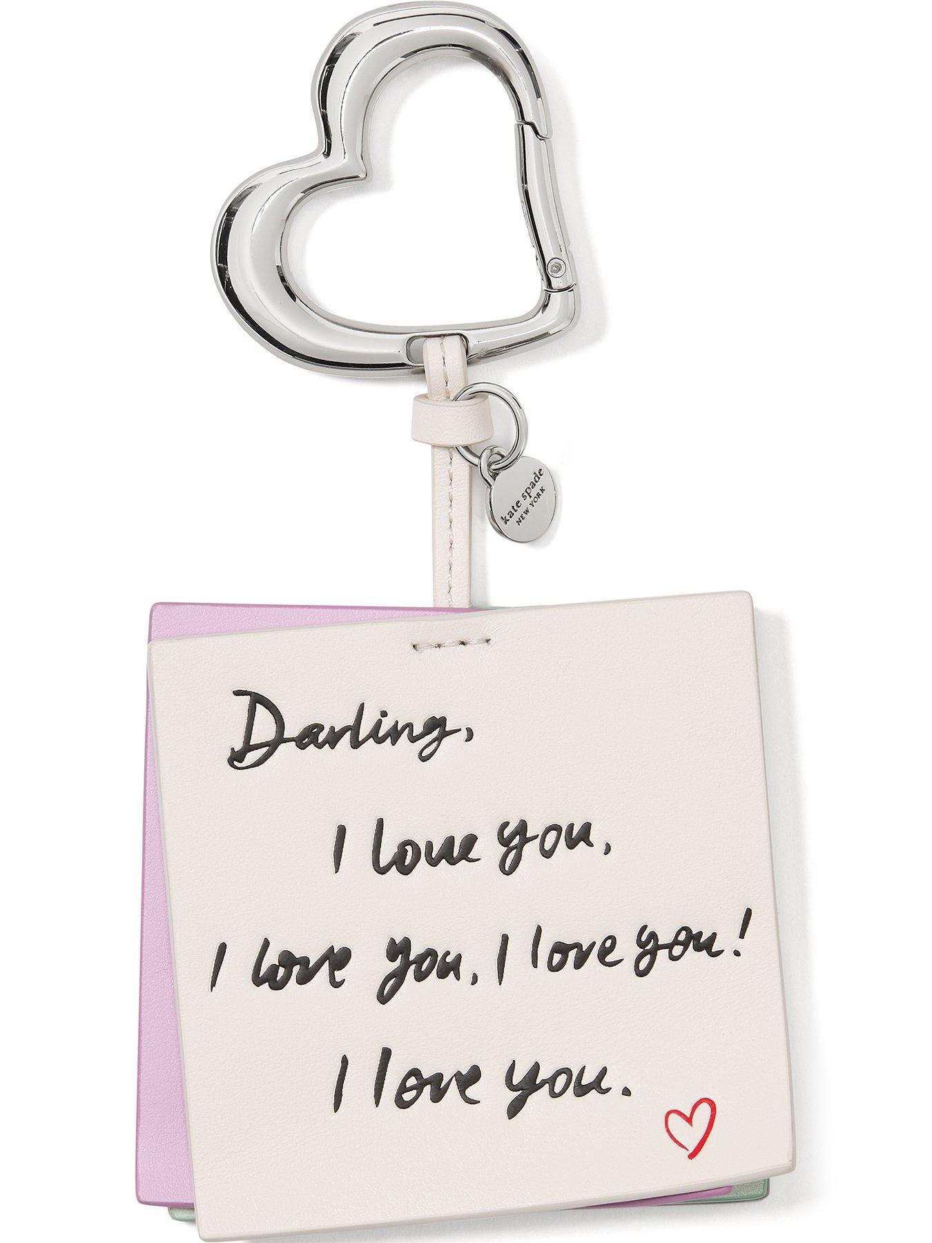 Image 1 of 2 of Kate Spade New York Charmed I Love You Script Embossed Leather Love Notes Bag Charm