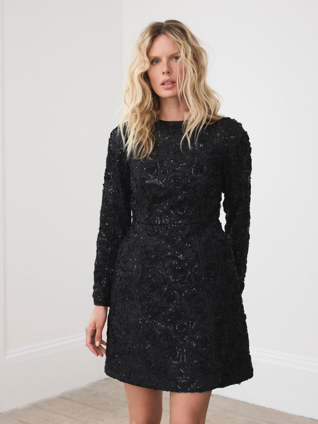 Image 2 of 6 of Mint Velvet Sequin Applique Mini Dress - Black