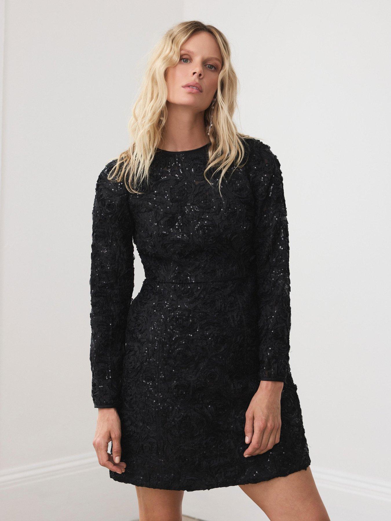Image 4 of 6 of Mint Velvet Sequin Applique Mini Dress - Black