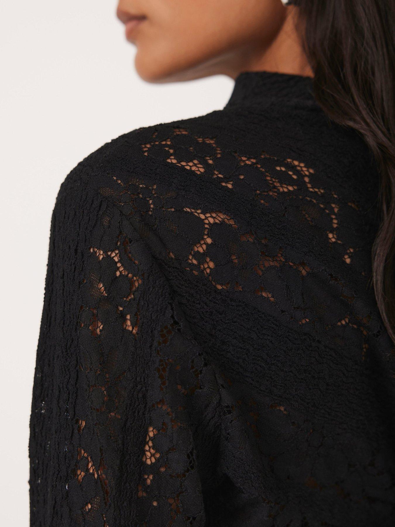 Image 4 of 6 of Mint Velvet Lace High Neck Top - Black