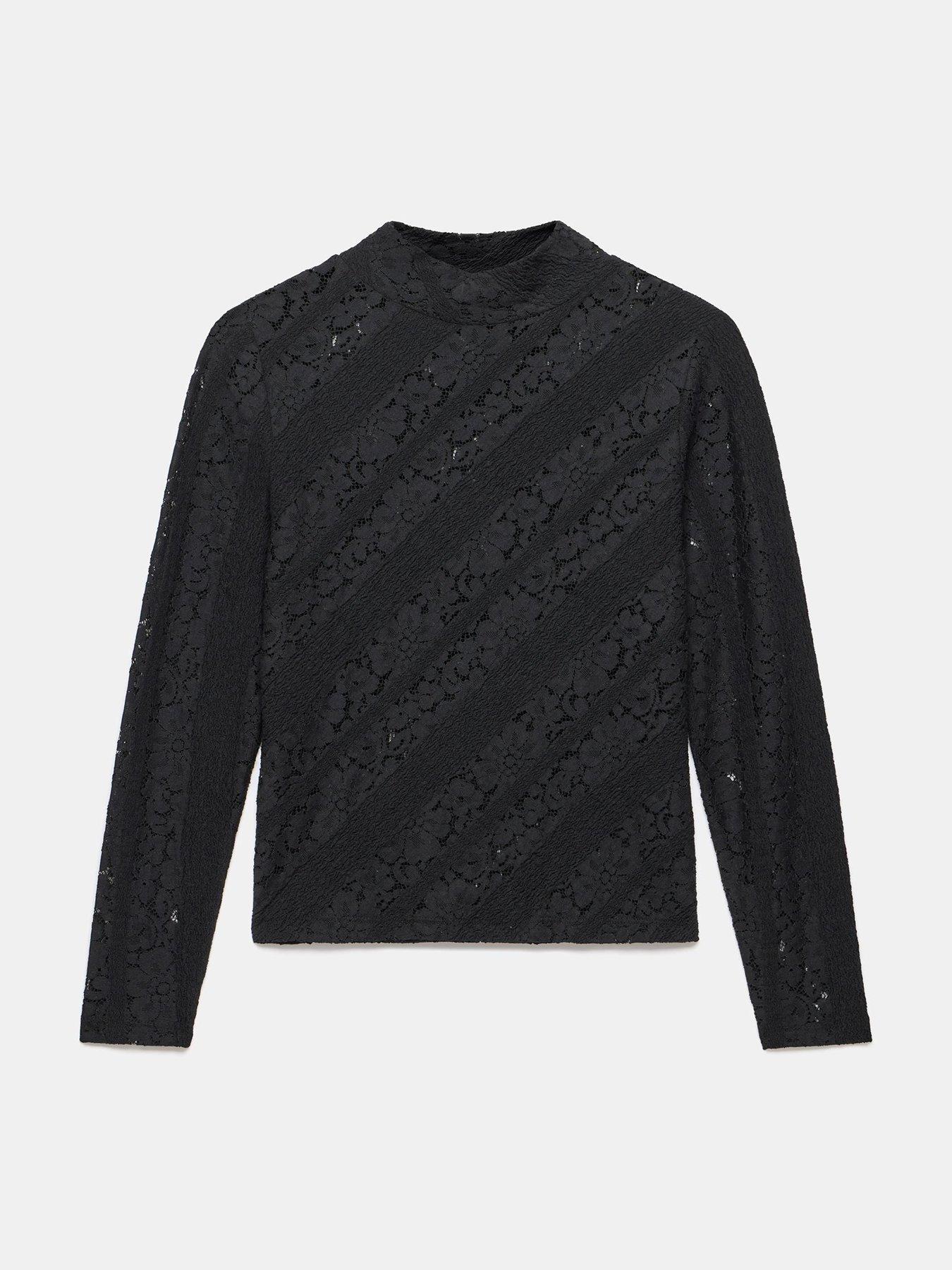 Image 5 of 6 of Mint Velvet Lace High Neck Top - Black