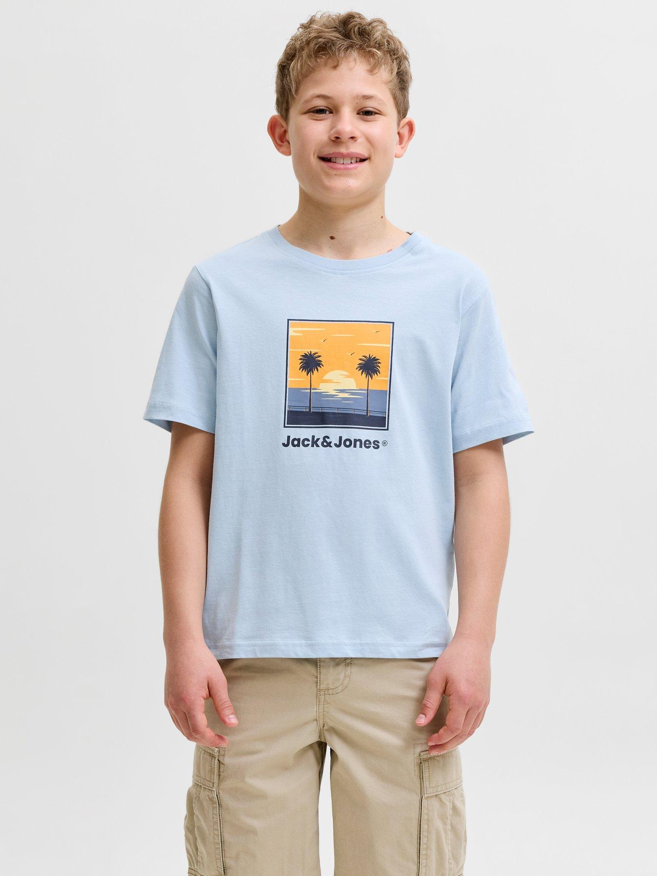 Jack & Jones Junior Boys Perry Graphic Print Short Sleeve T-shirt - Light Blue