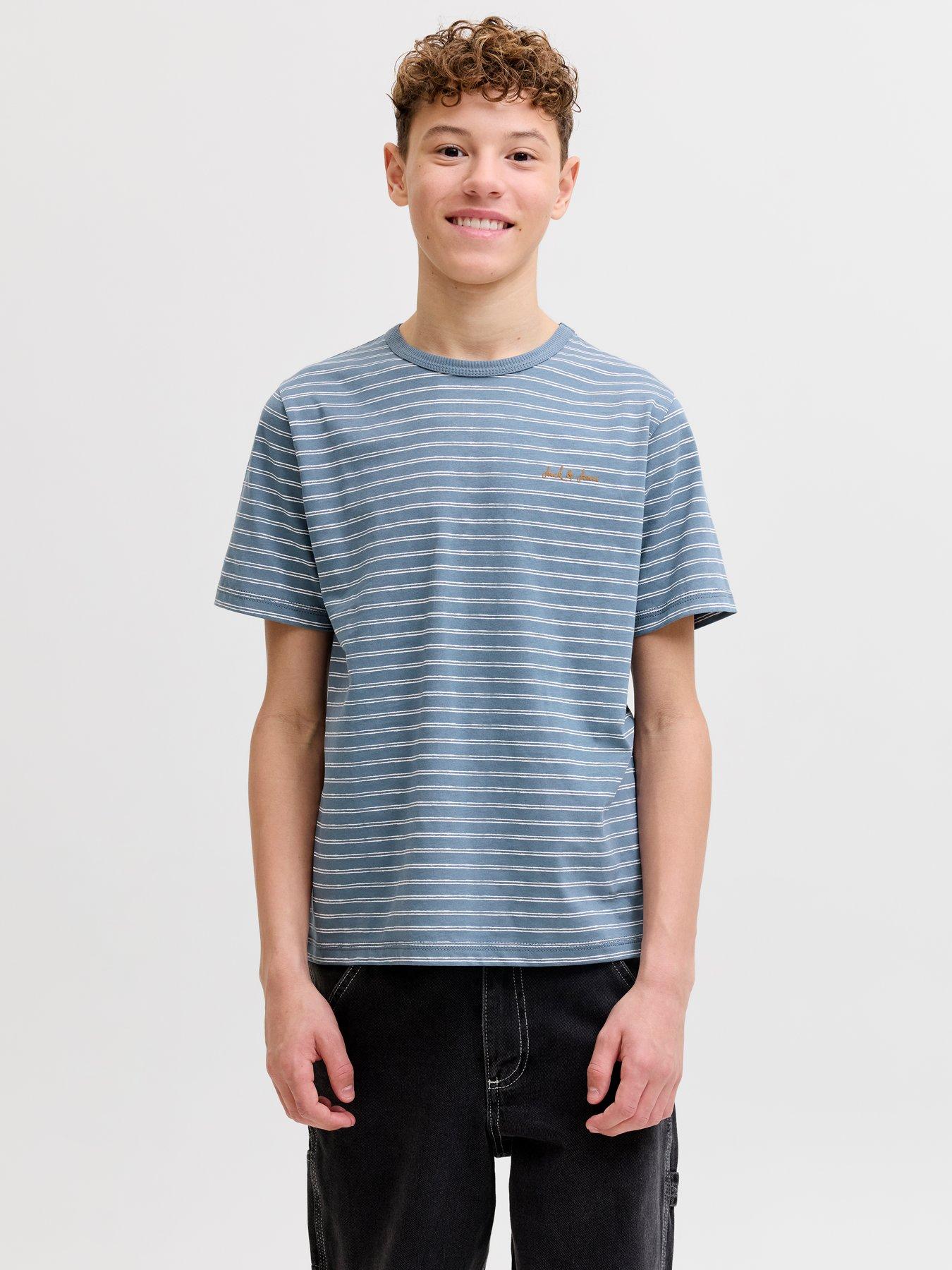 Jack & Jones Junior Boys Devin Daytona Striped Short Sleeve T-Shirt - Blue in Blue Mirage