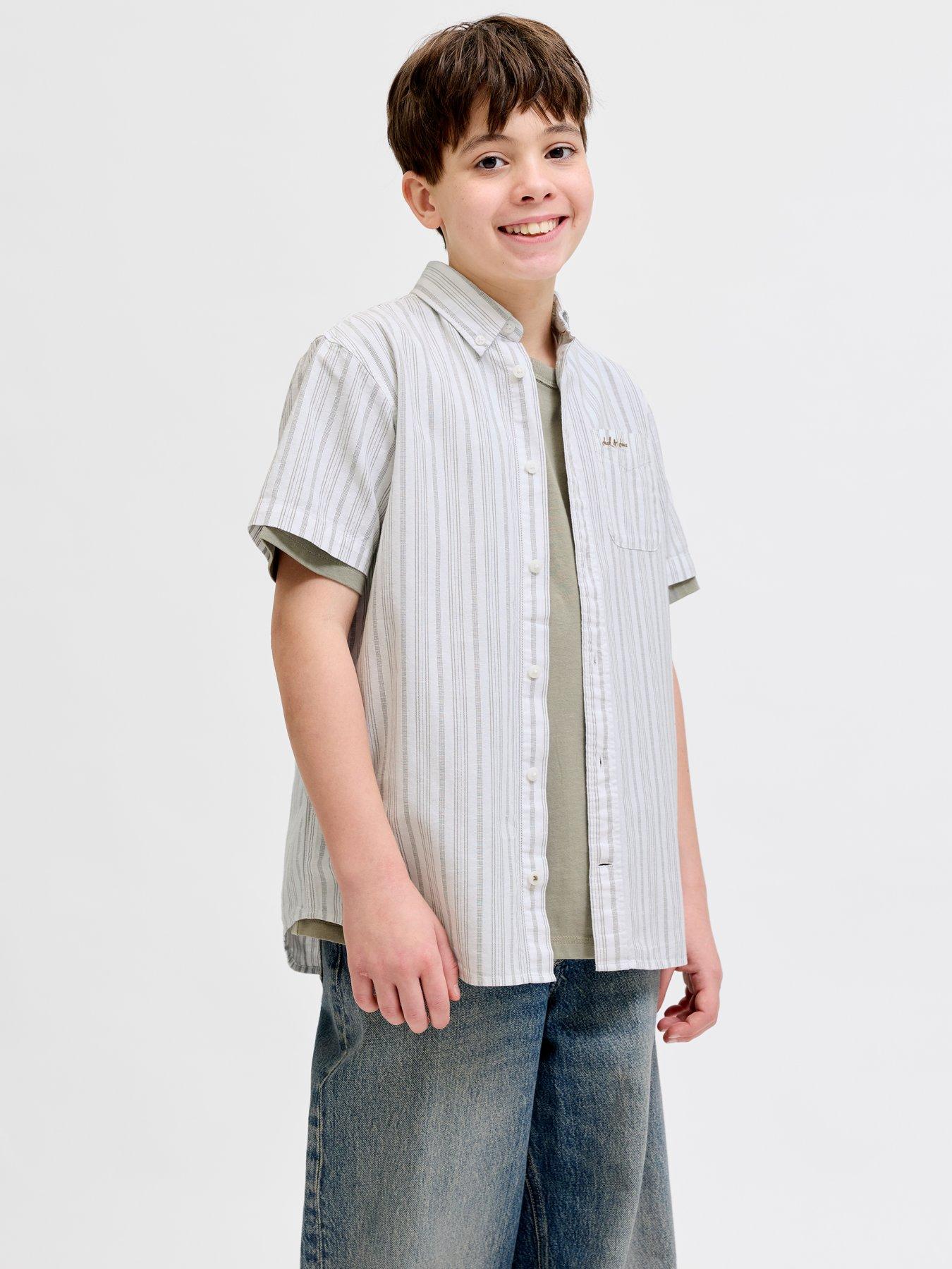 Jack & Jones Junior Boys Devin Stripe Short Sleeve Shirt - Khaki