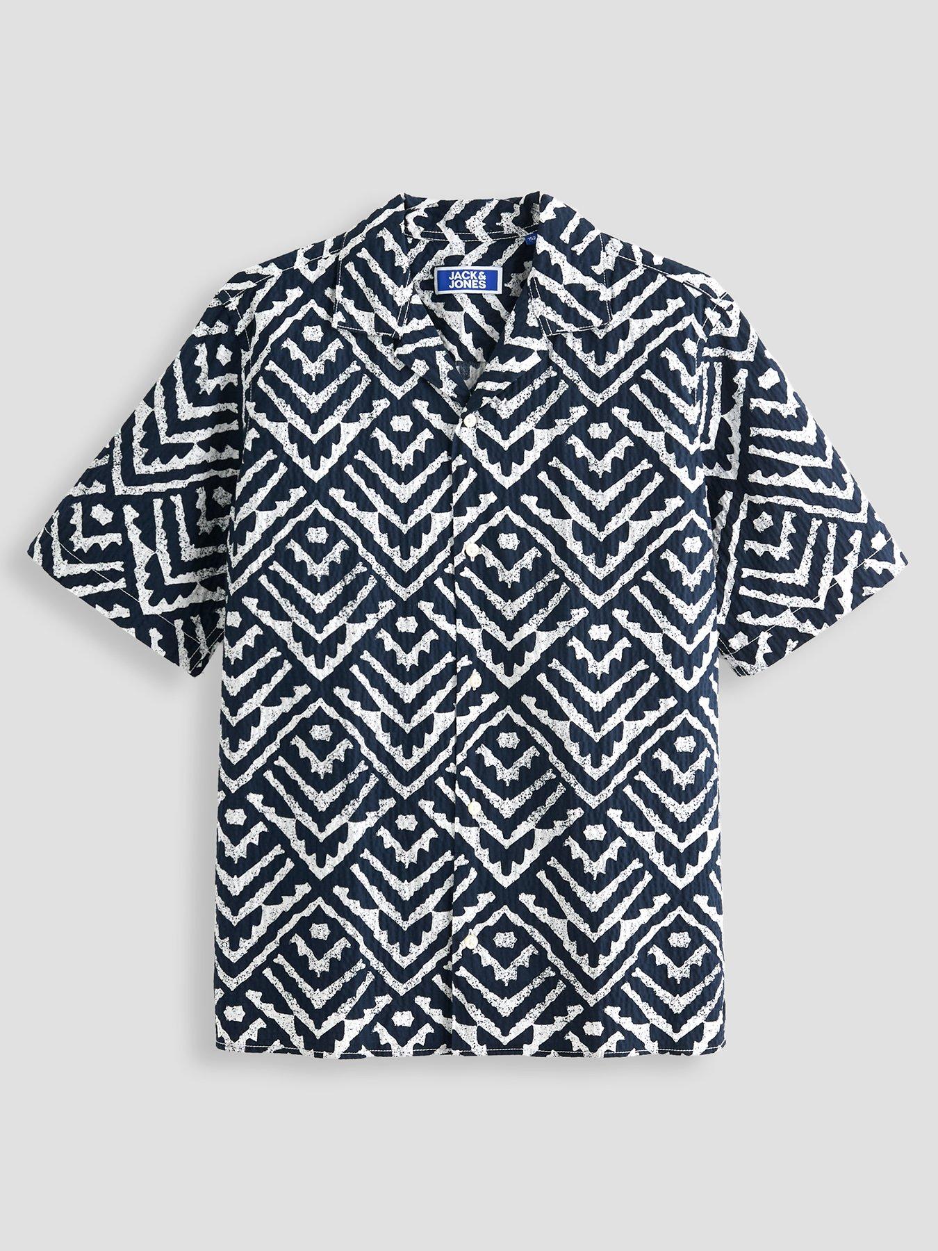 Jack & Jones Junior Boys Milo Seersucker Short Sleeve Shirt - Sky Captain